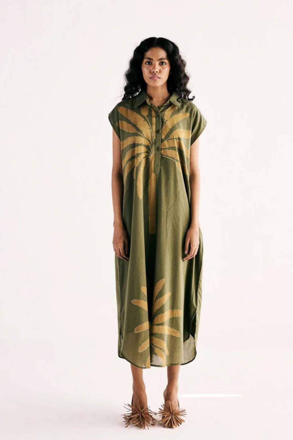 Olive Palm Shirt Dress