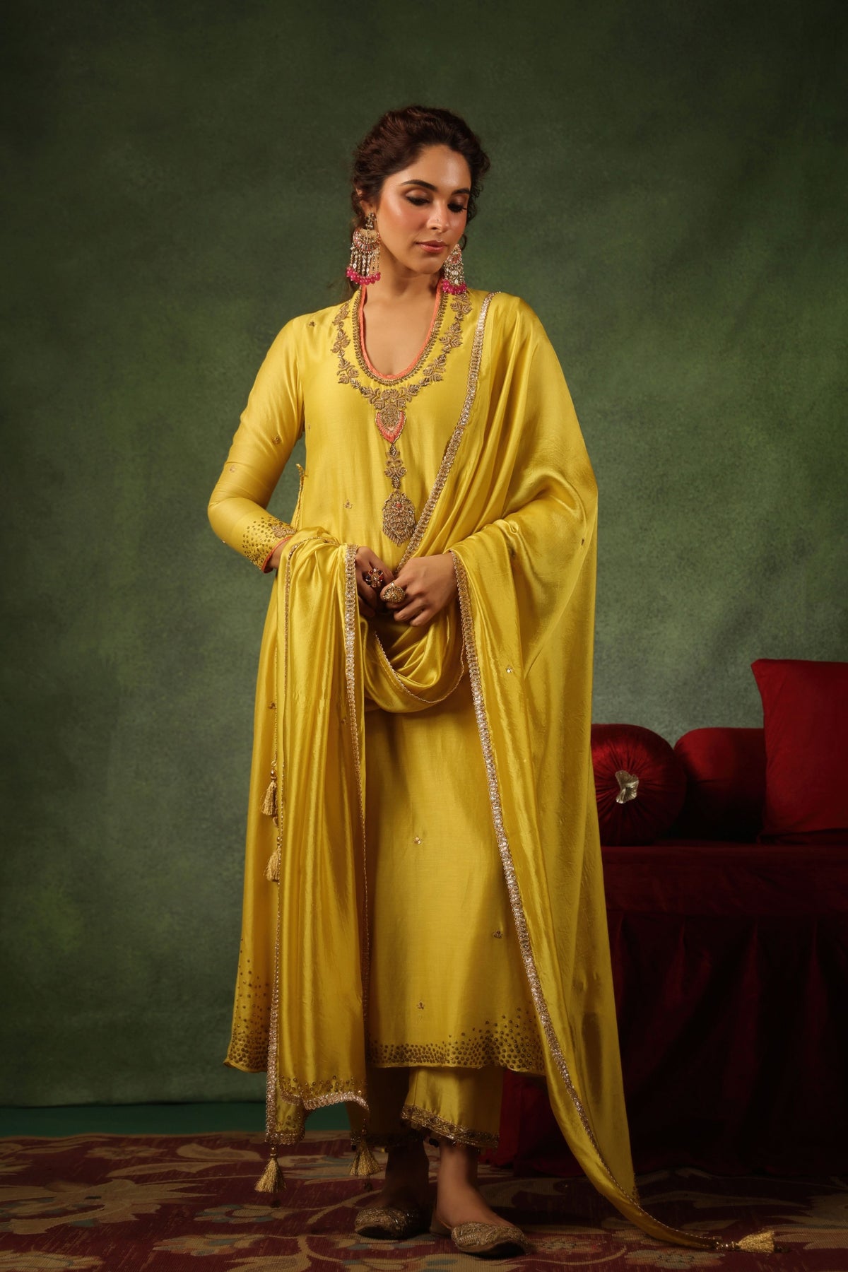 Yellow Tie up Dori Kurta Set