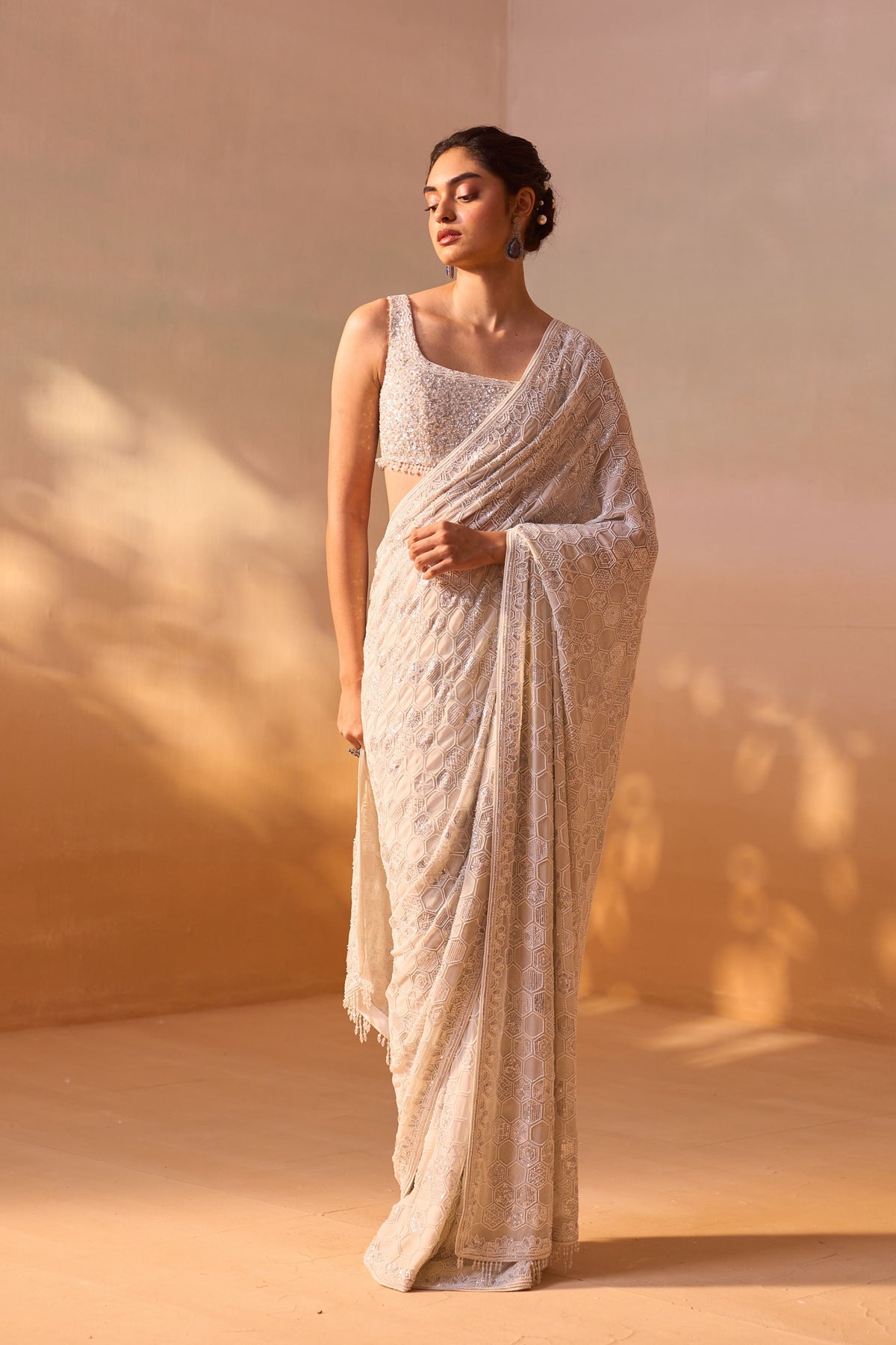 Ivory Georgette Heavy Saree