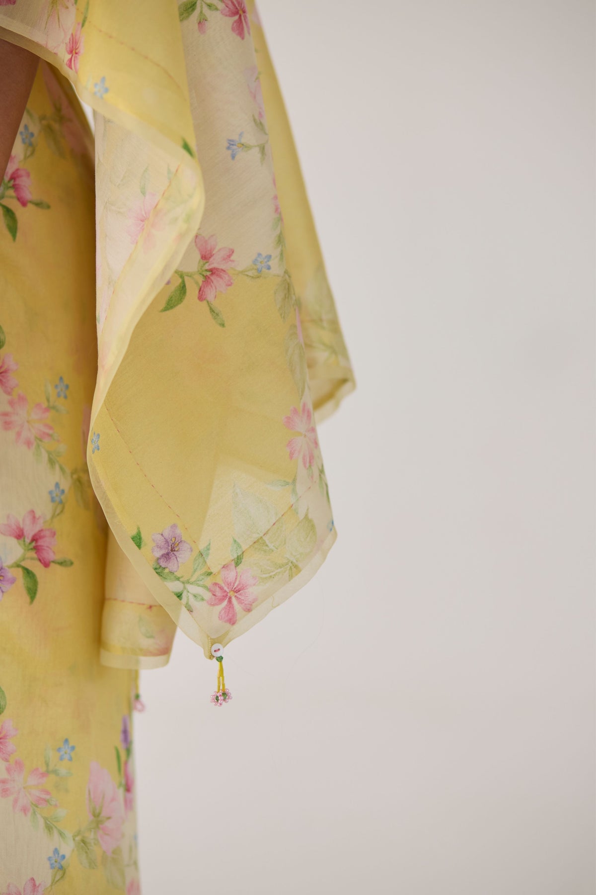 Yellow Rose Garden Silk and Cotton Chanderi Sari