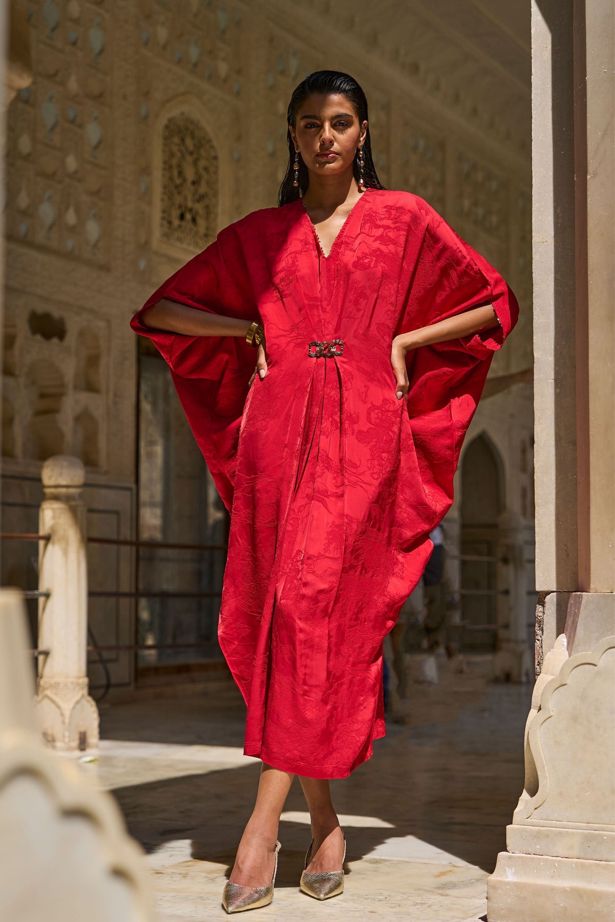 Red Draped Kaftan