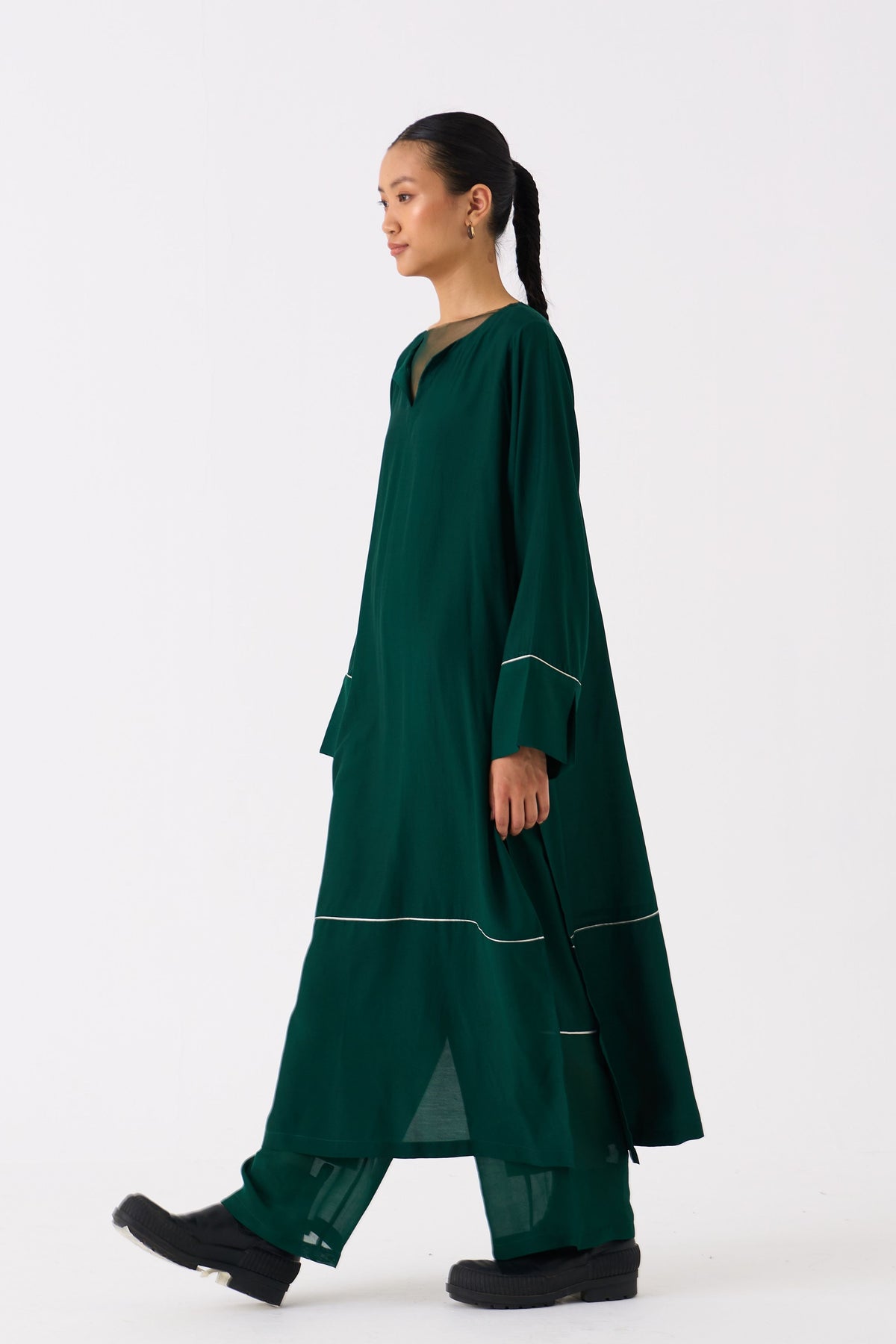 V-neck Green Kaftan Co-ord