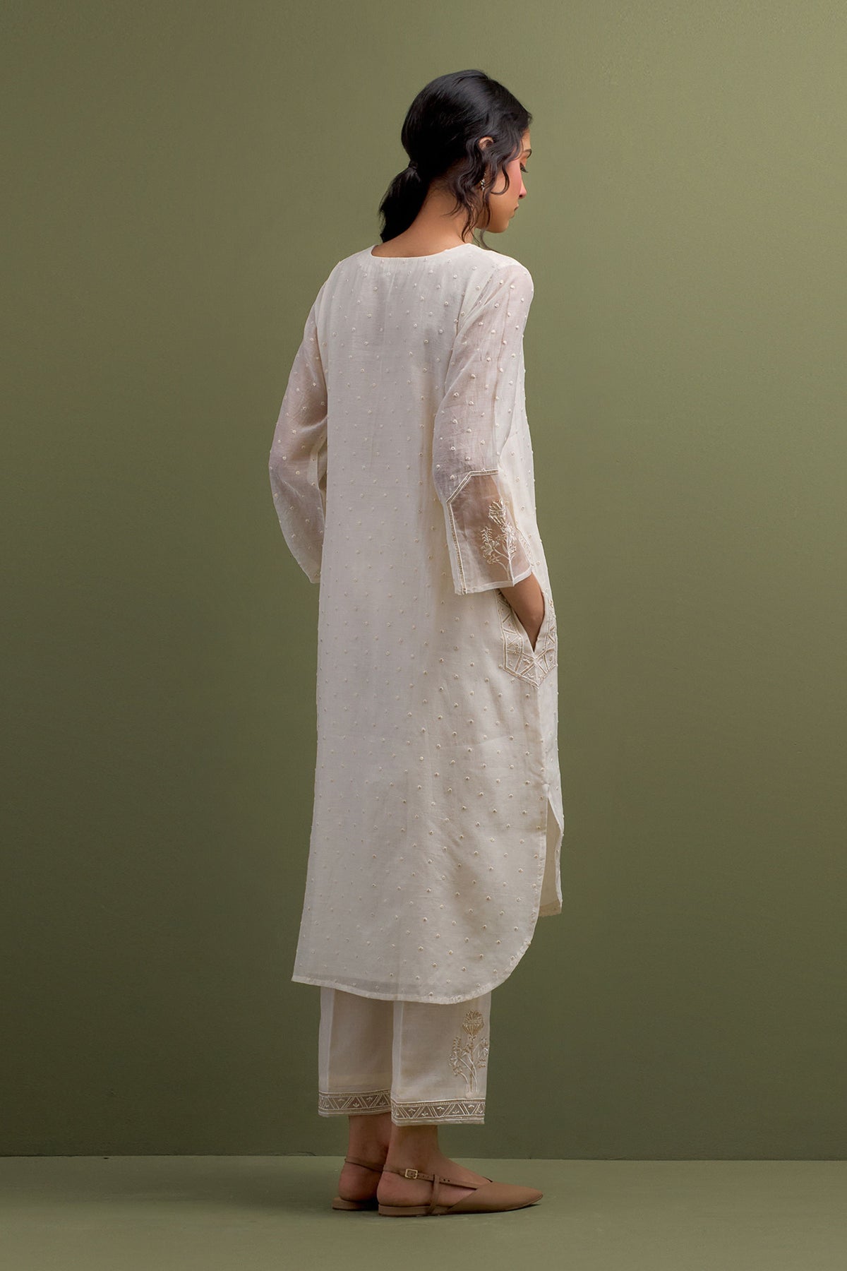 Ivory High Low Set With Dupatta