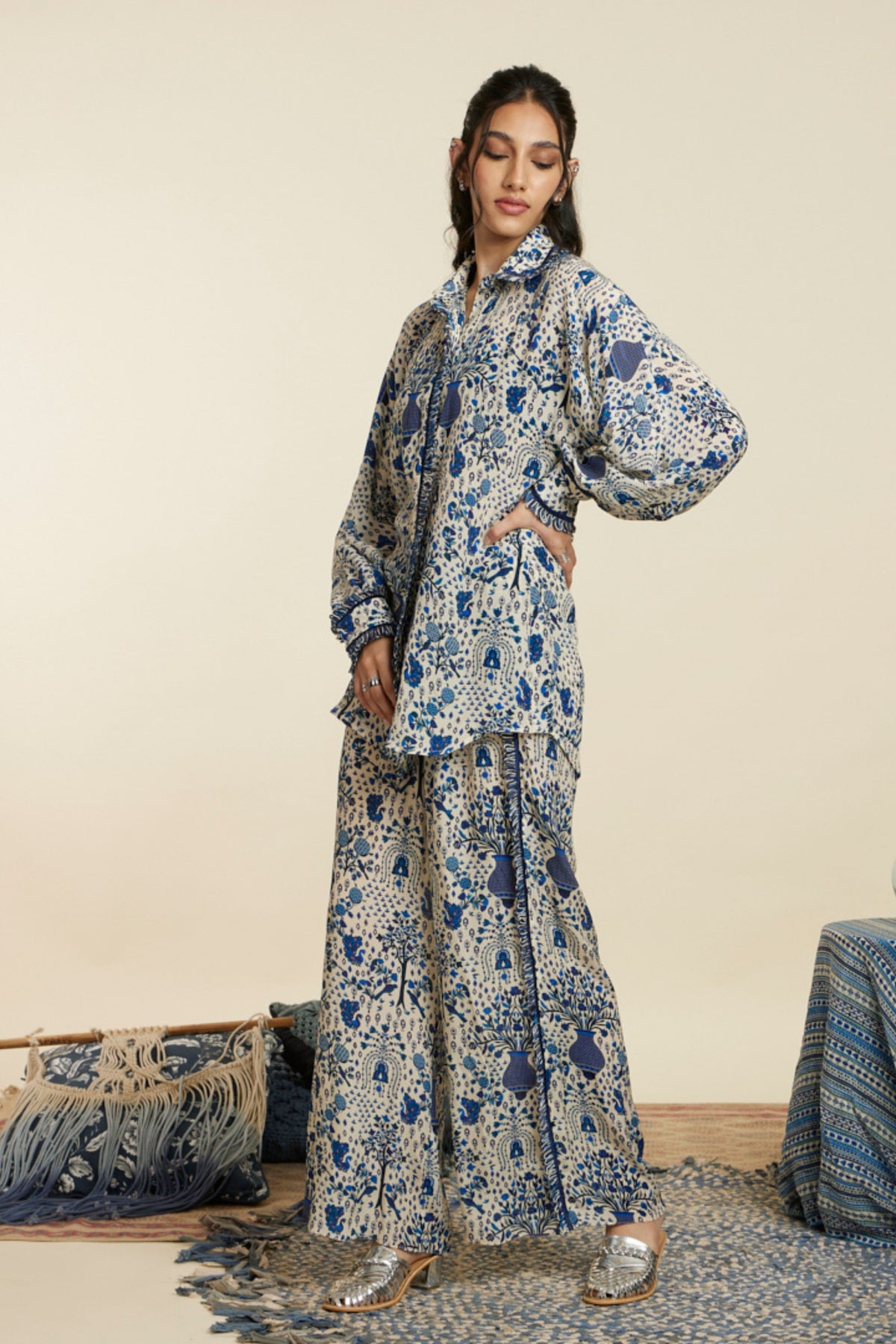 Safar Blue Jaal Oversized Co-ord Set