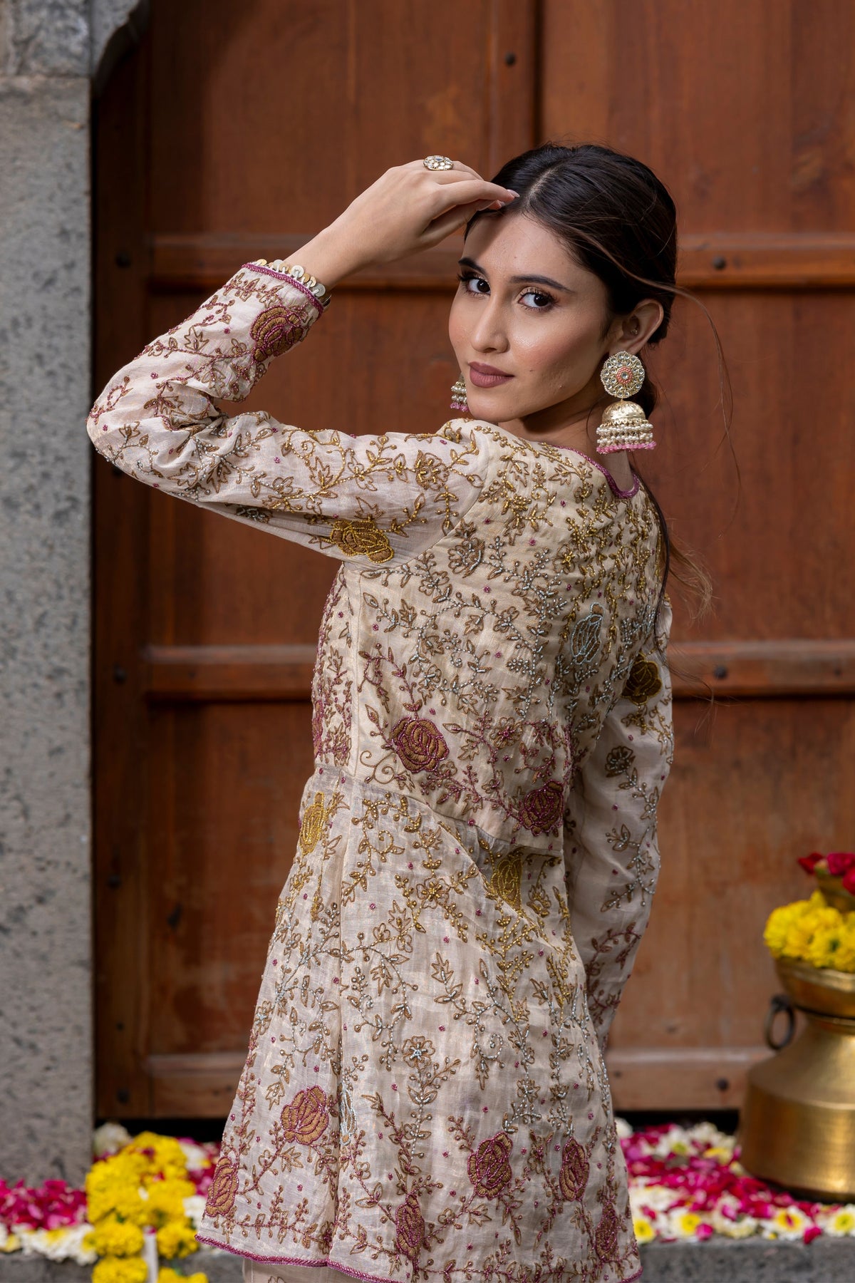 Sharara Set in Colourful Beige