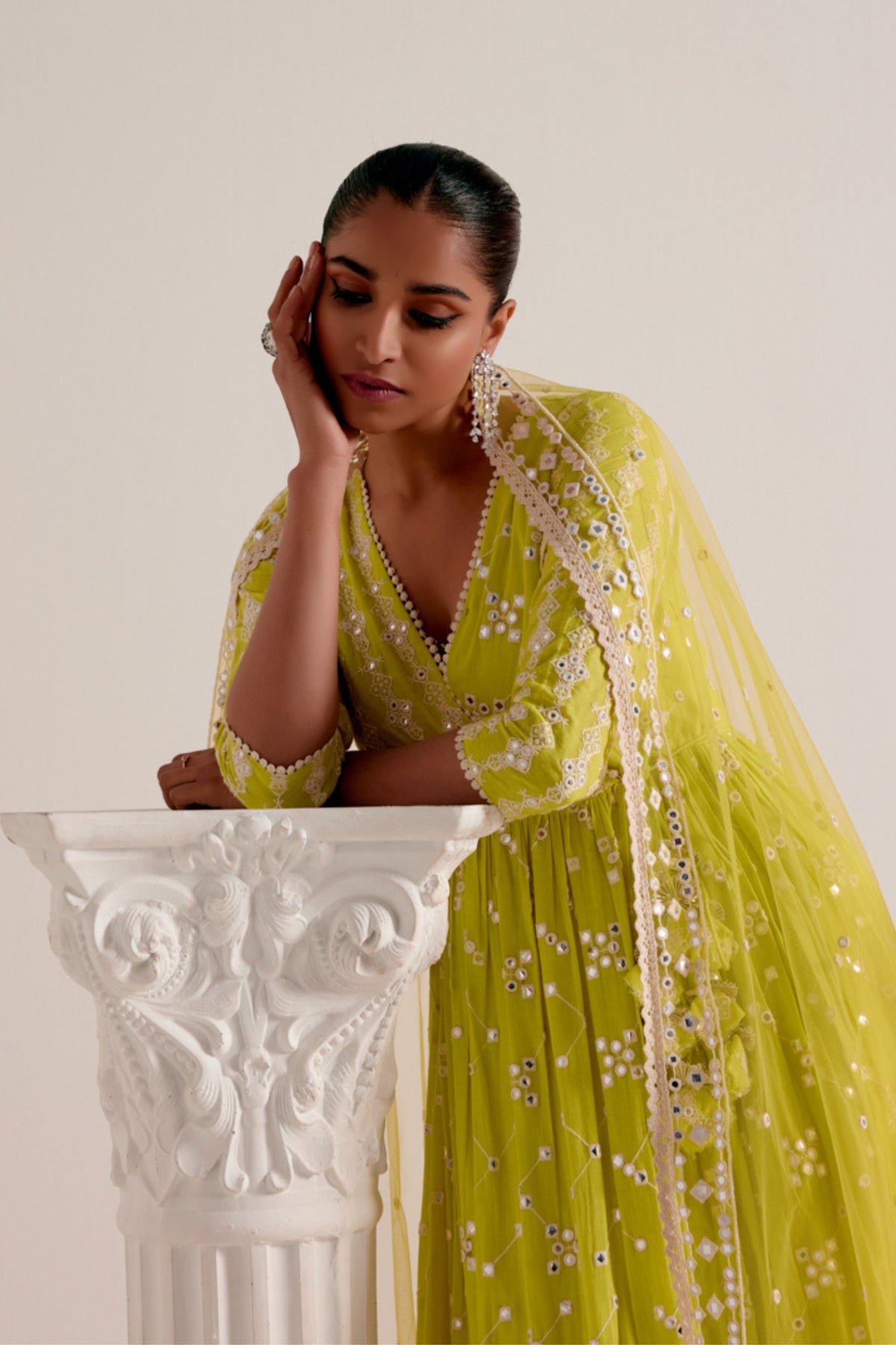 Neon Green Sk Bk Anarkali Set