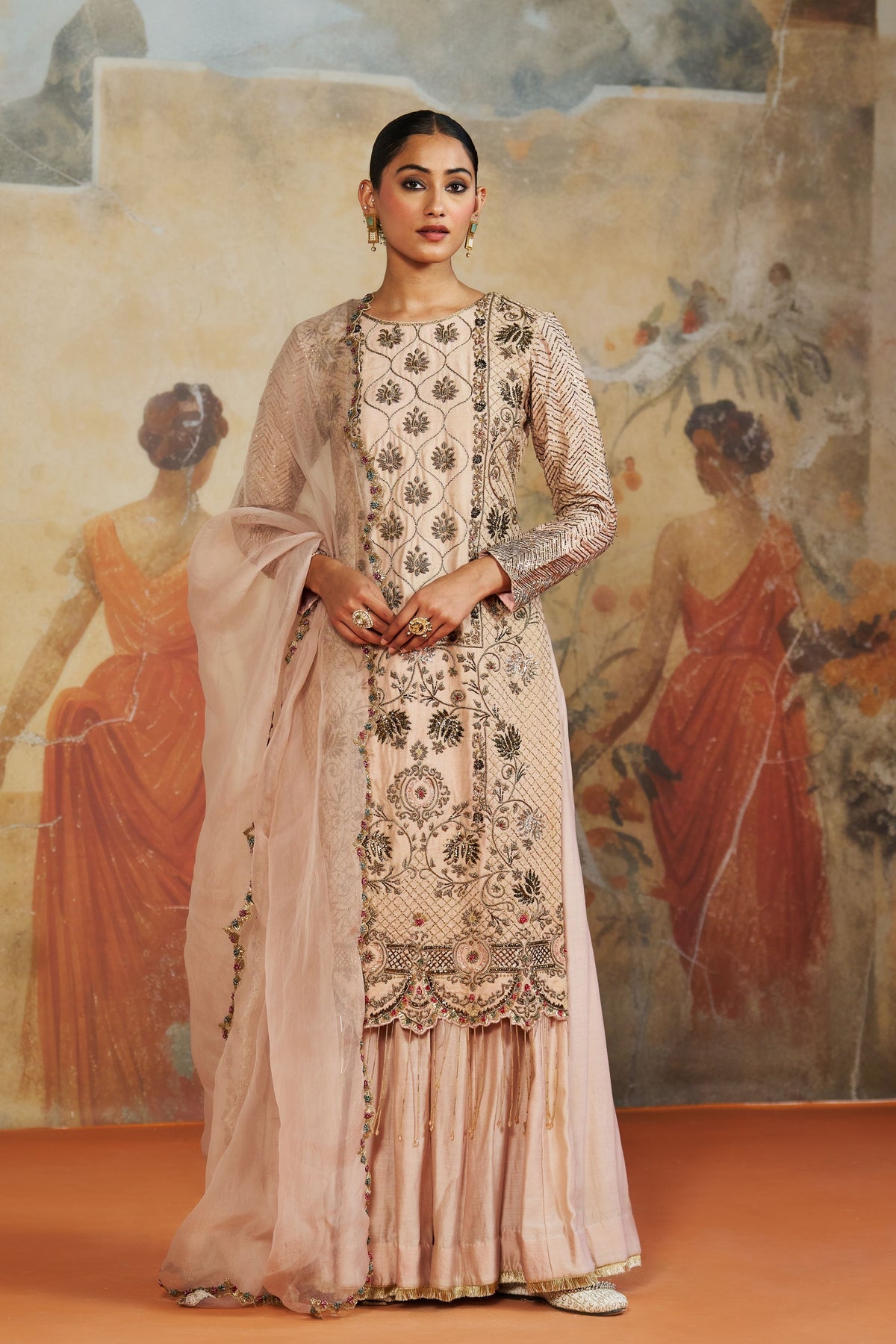 Salmon Pink Silk Kurta Set