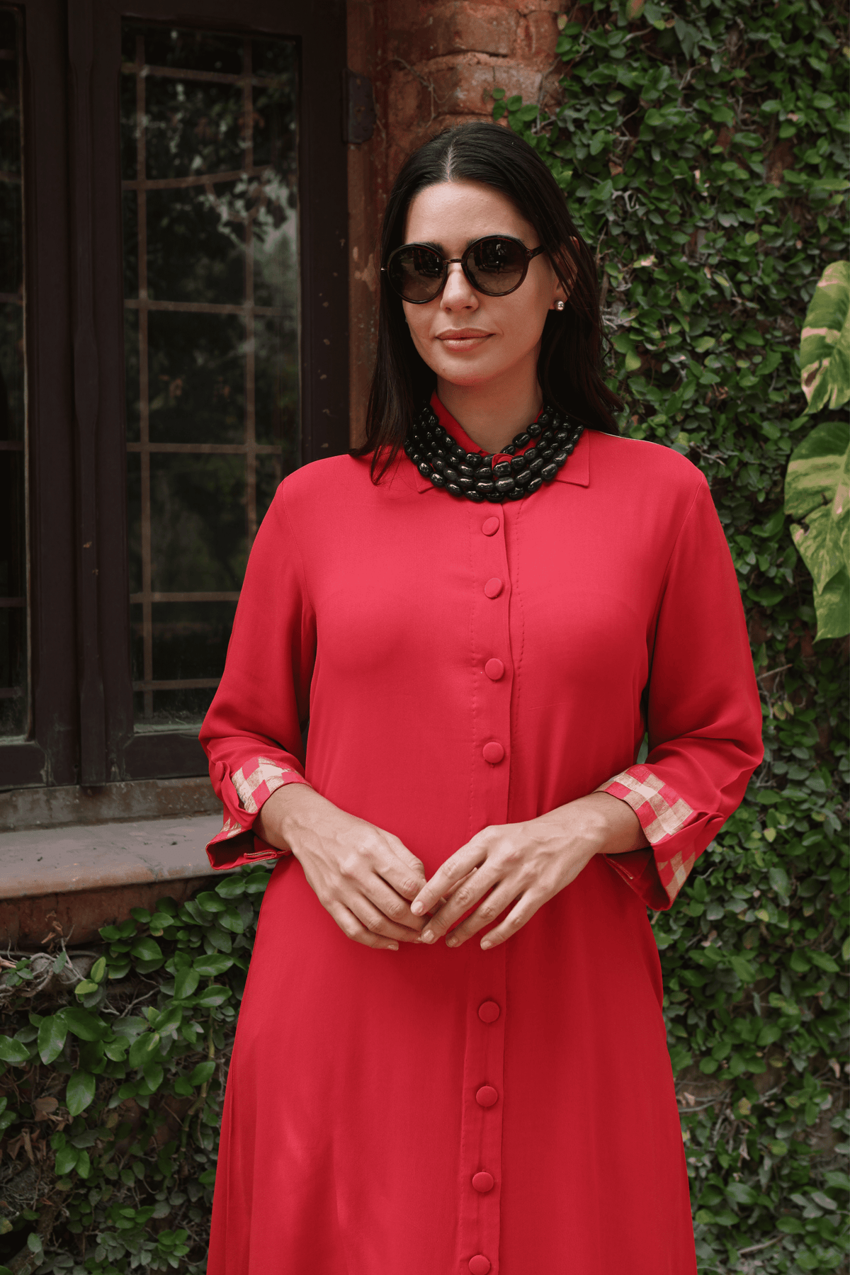 Red Front Open Kurta And Pant