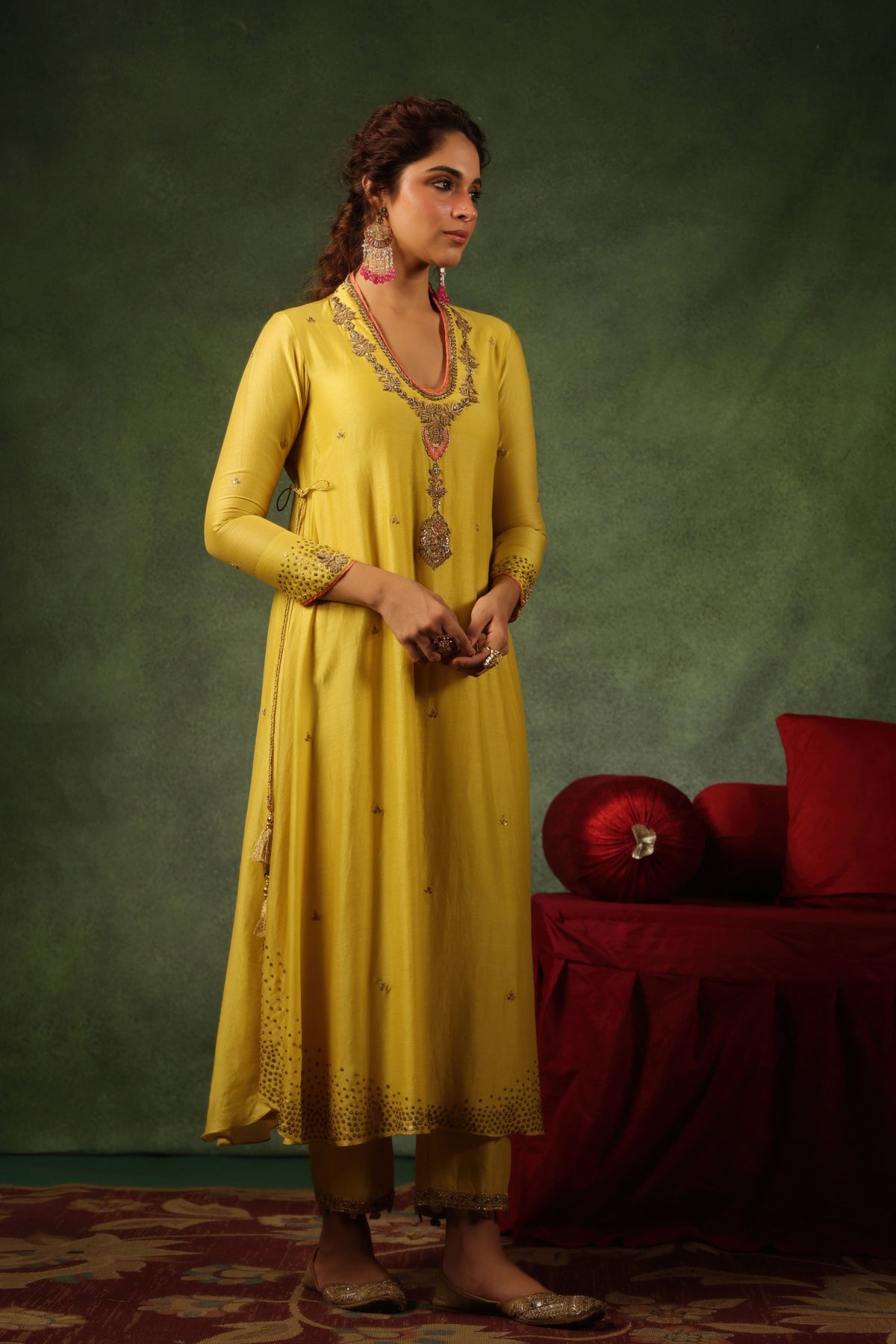 Yellow Tie up Dori Kurta Set