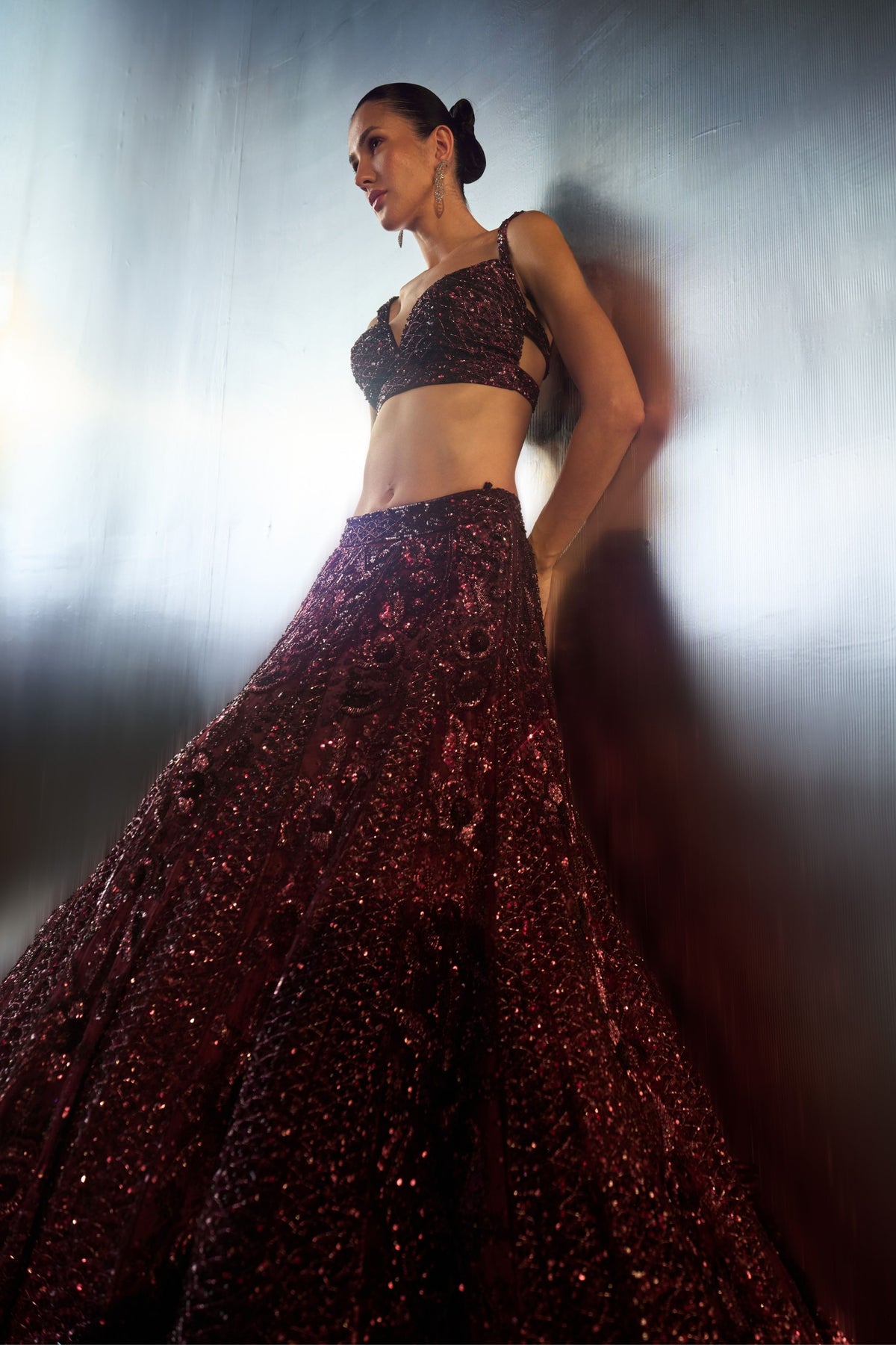 Deep Wine Crystals Lehenga Set