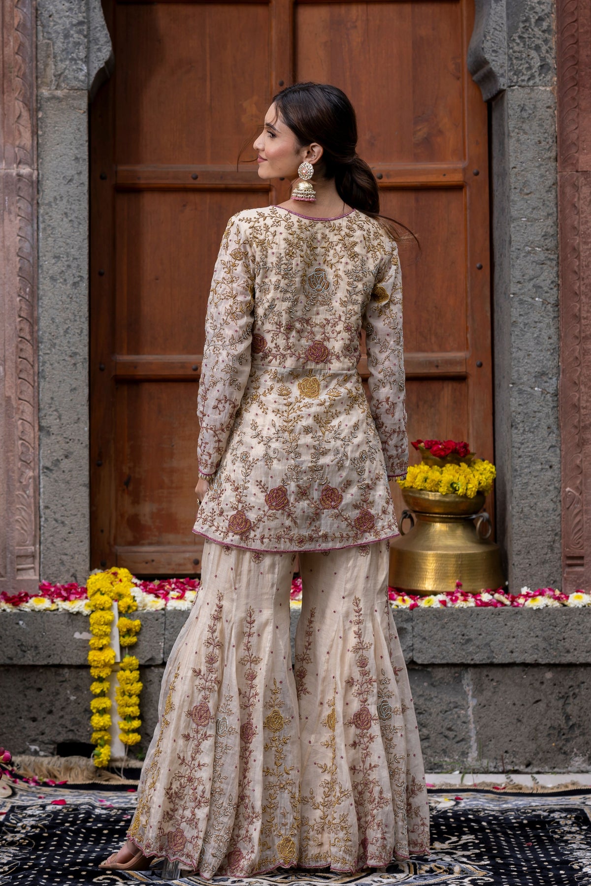 Sharara Set in Colourful Beige