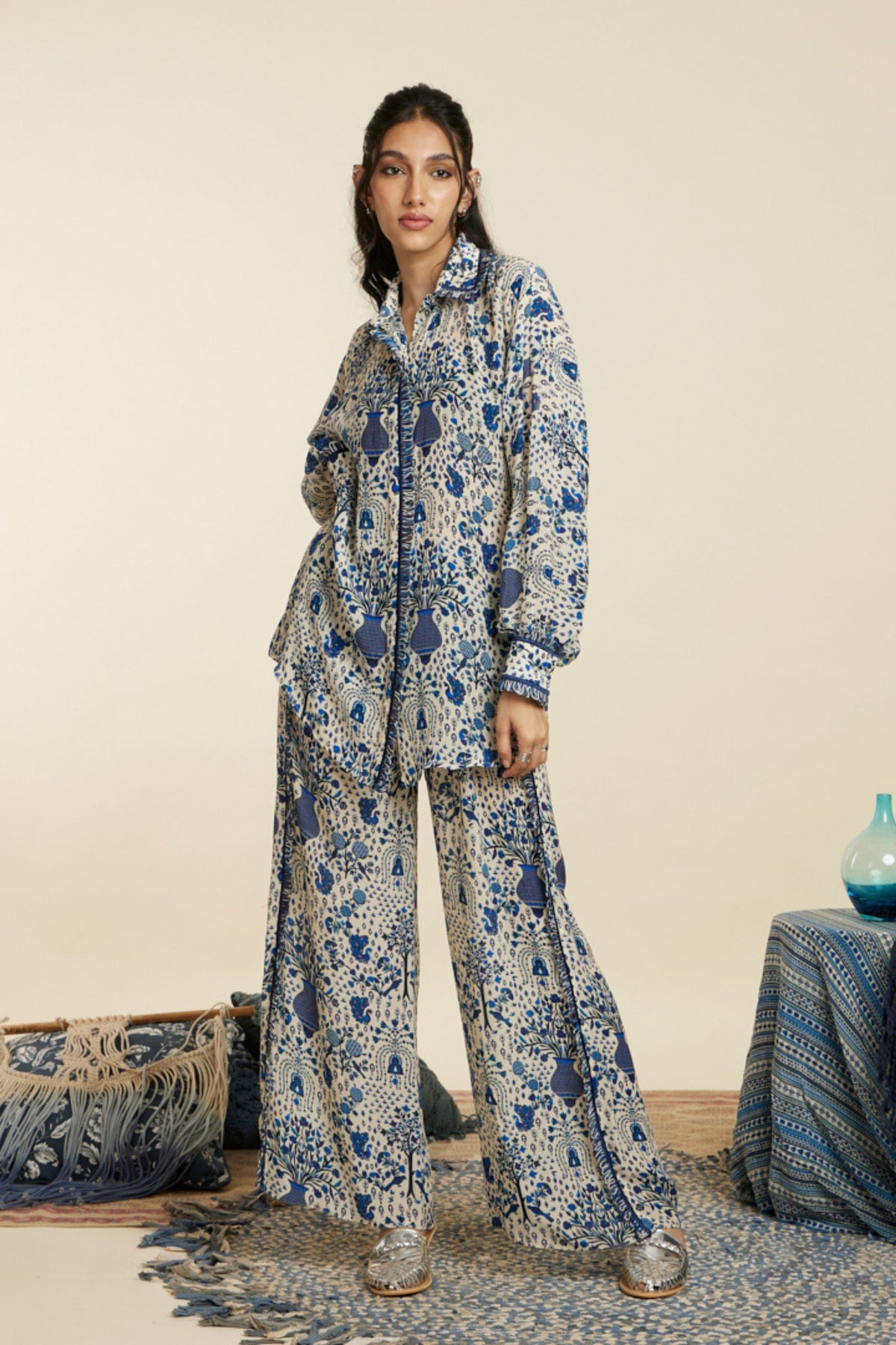 Safar Blue Jaal Oversized Co-ord Set