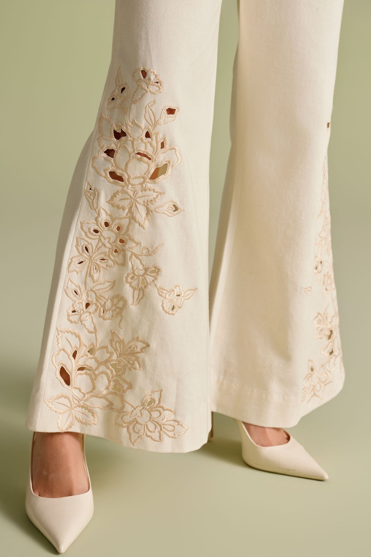 Ivory Cutwork Flared Pants