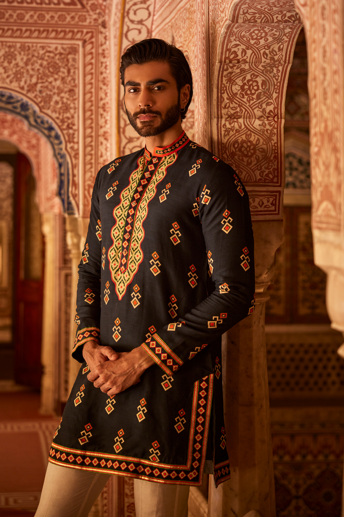 Navy Blue Printed Kurta With Pant