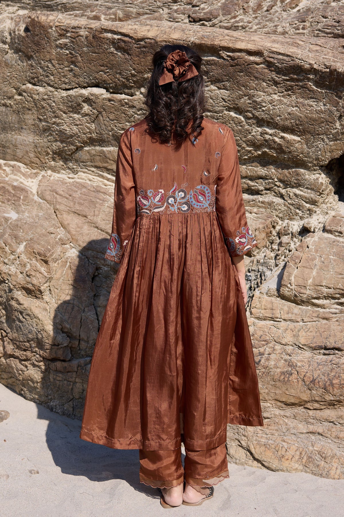 Brown Button Down Flared Kurta