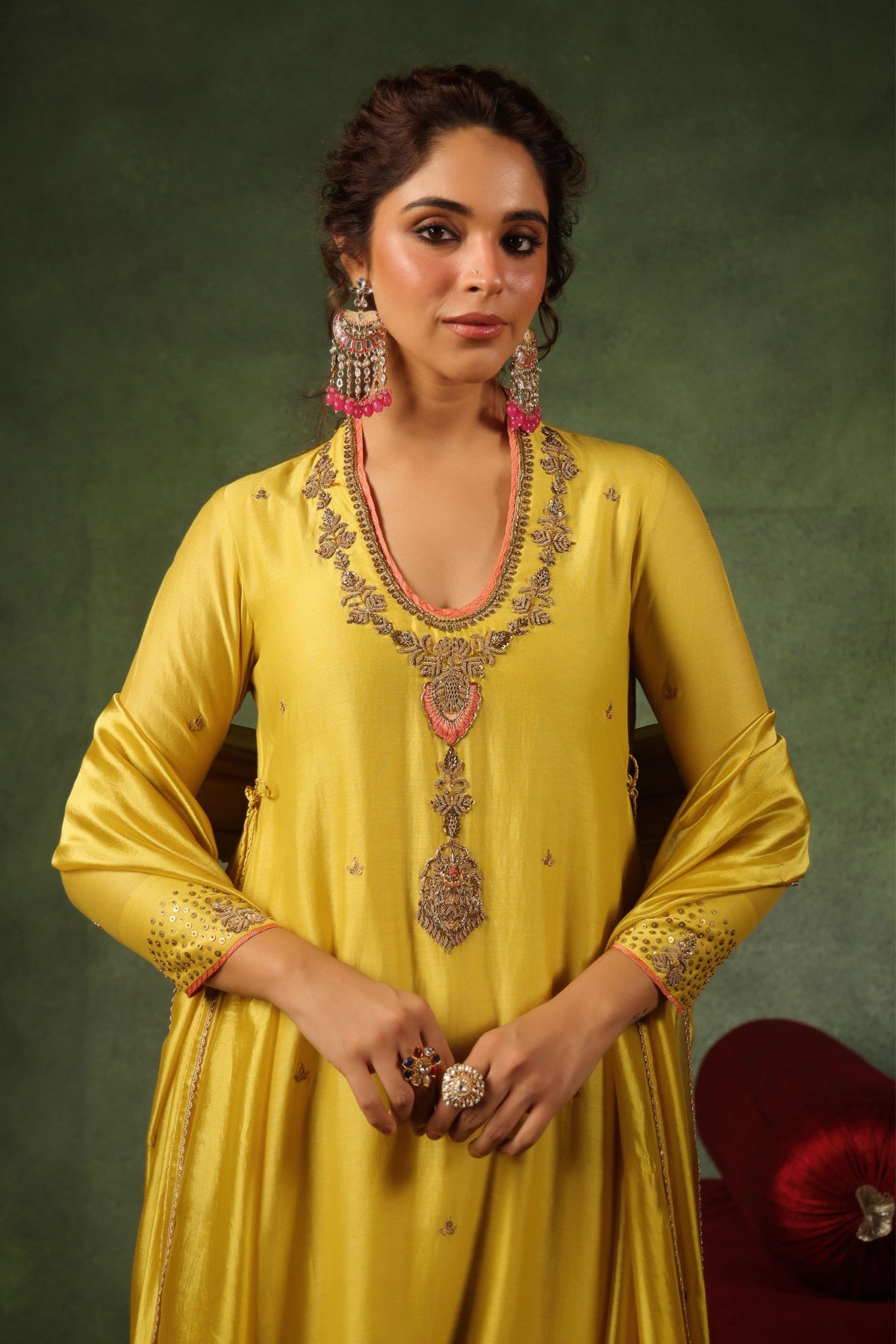 Yellow Tie up Dori Kurta Set