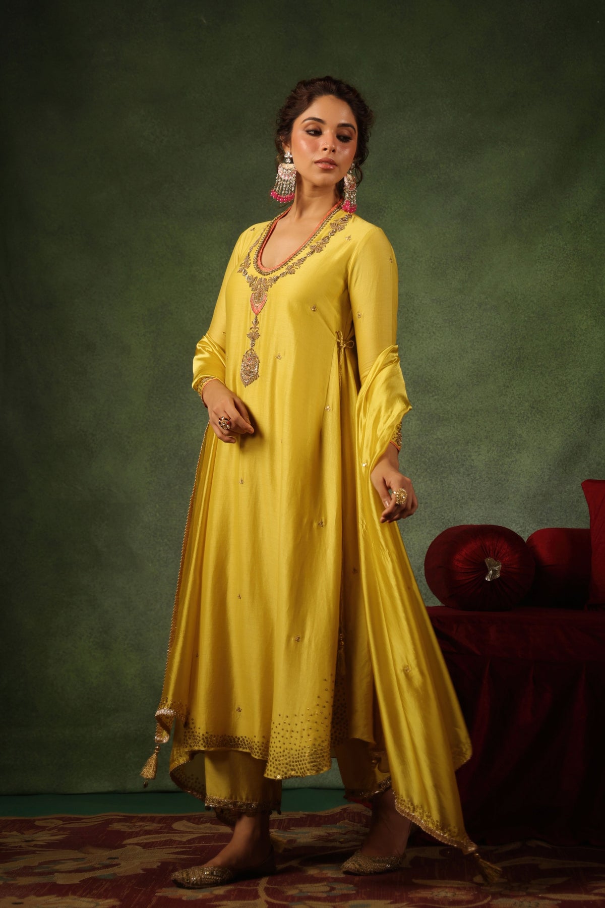 Yellow Tie up Dori Kurta Set