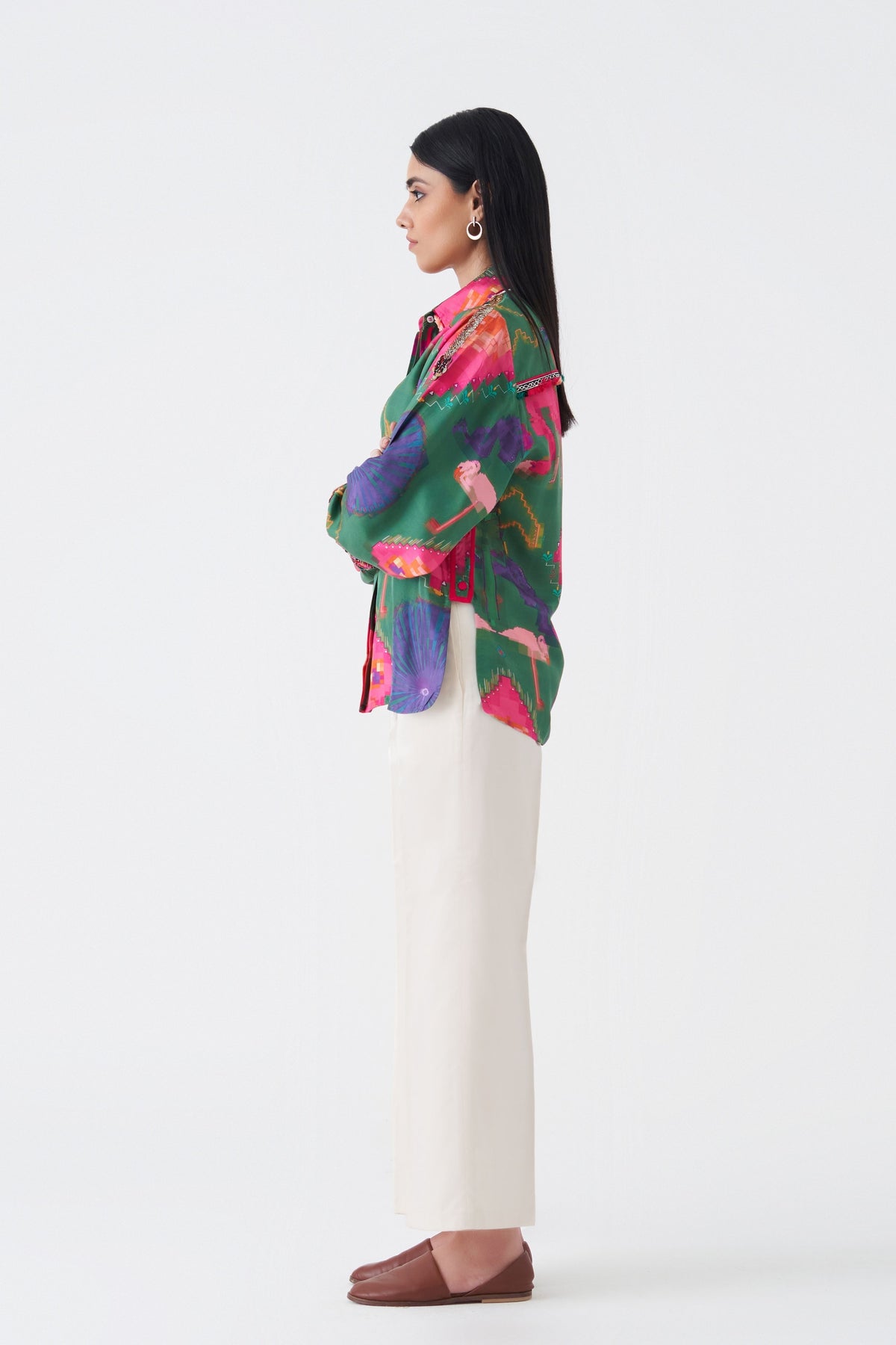 Print and Embroidered Oaxaca Verde Shirt