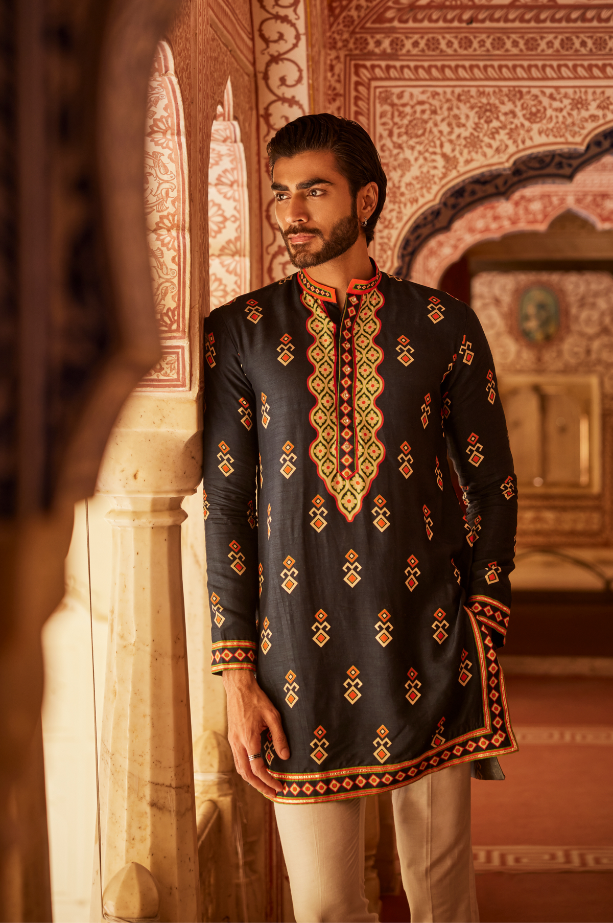 Navy Blue Printed Kurta With Pant