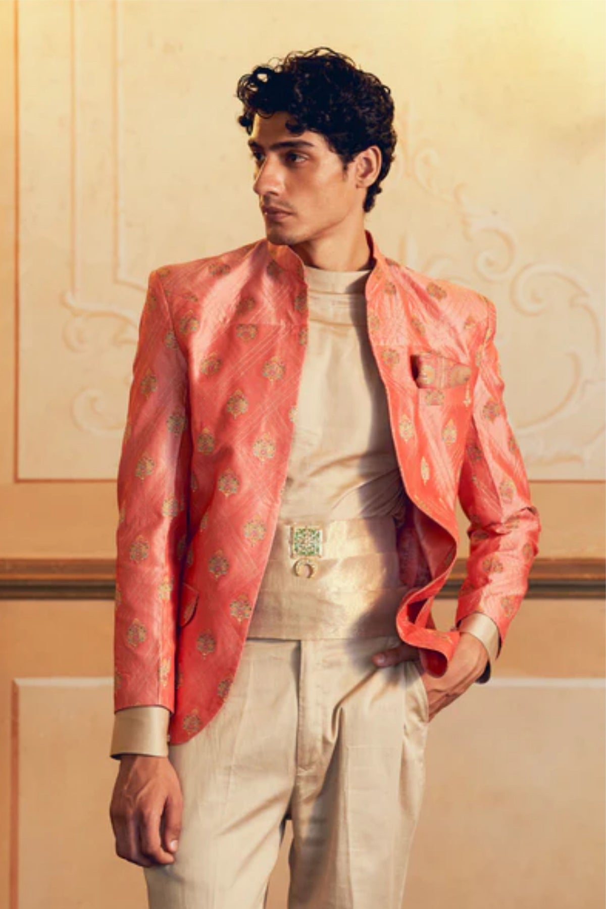 Coral Jacquard Banarasi Jacket