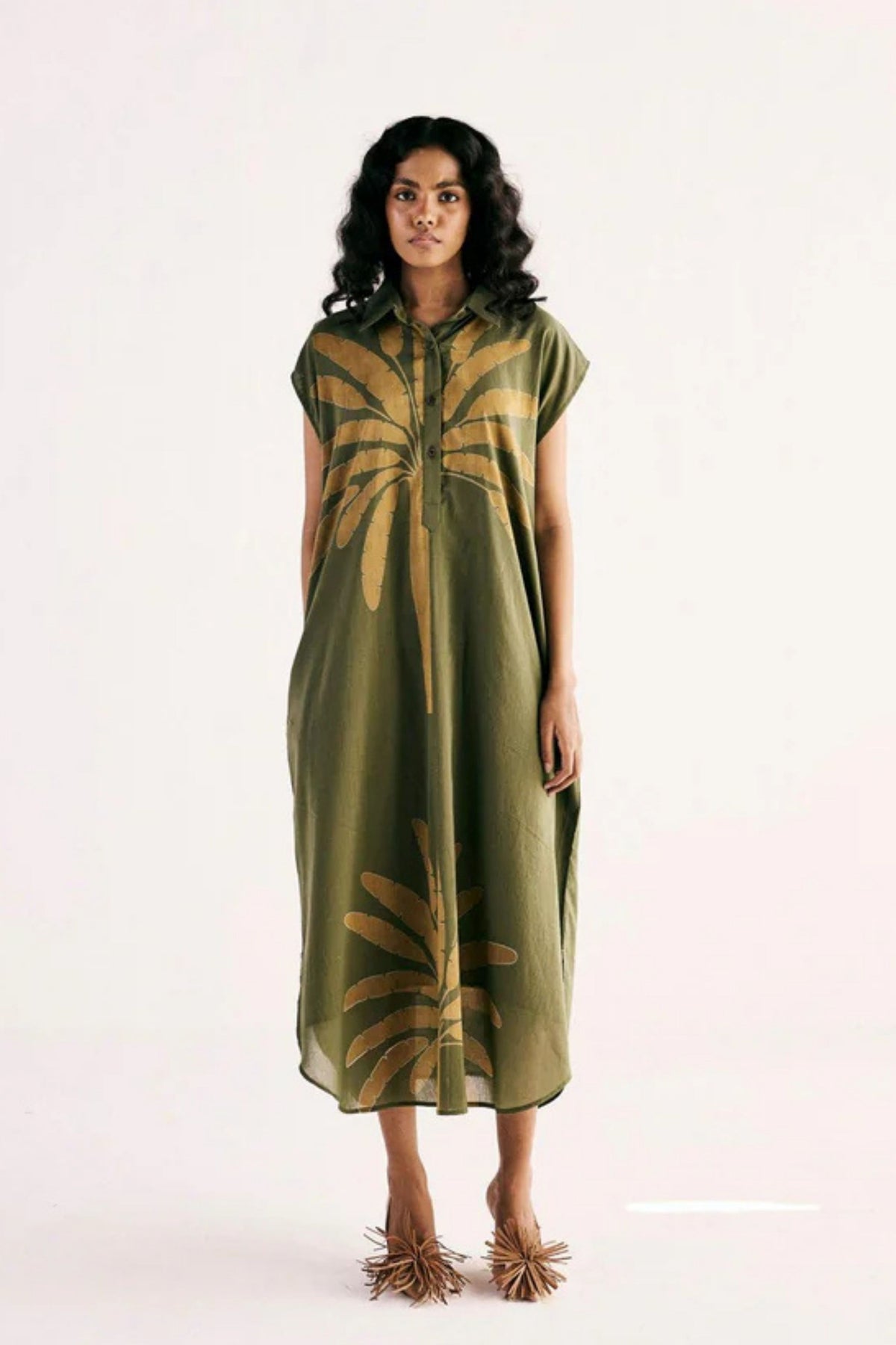 Olive Palm Shirt Dress