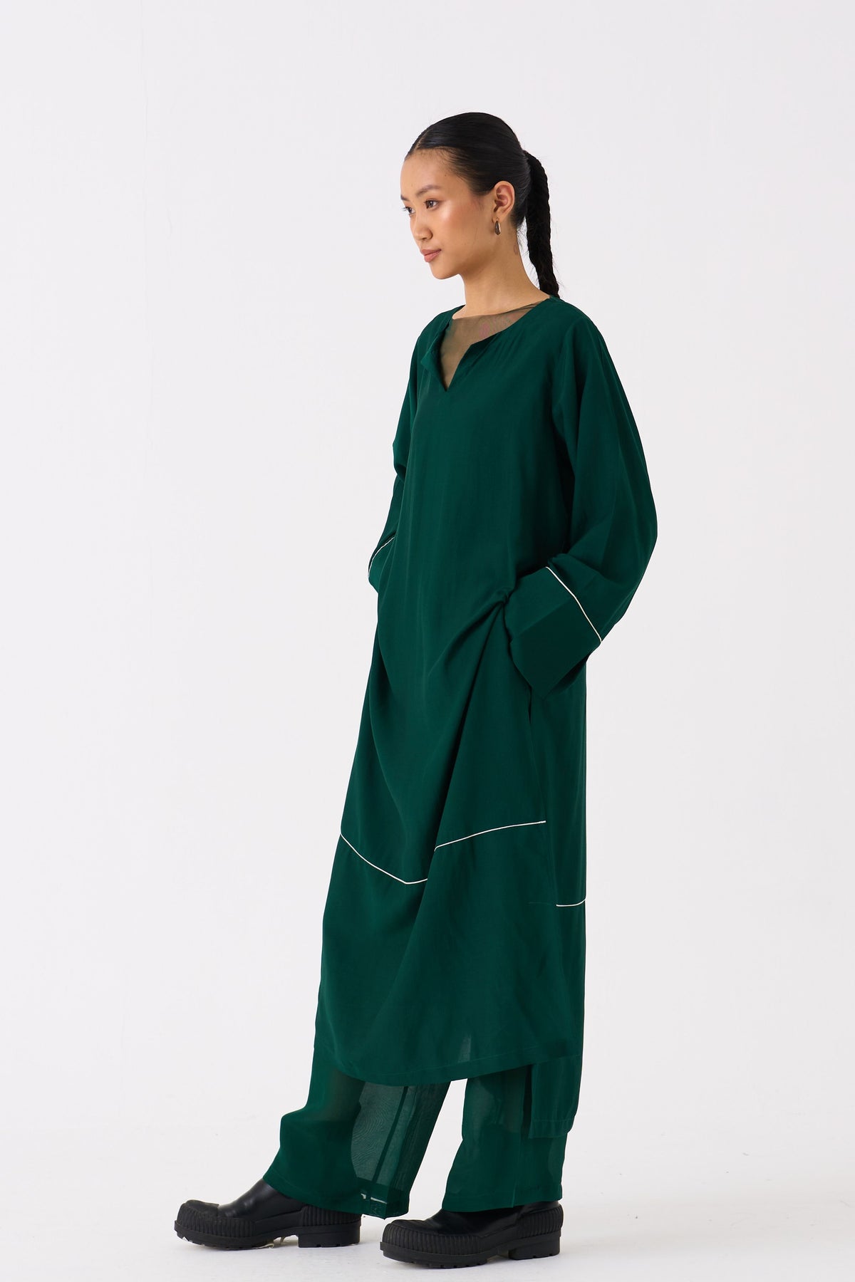 V-neck Green Kaftan Co-ord