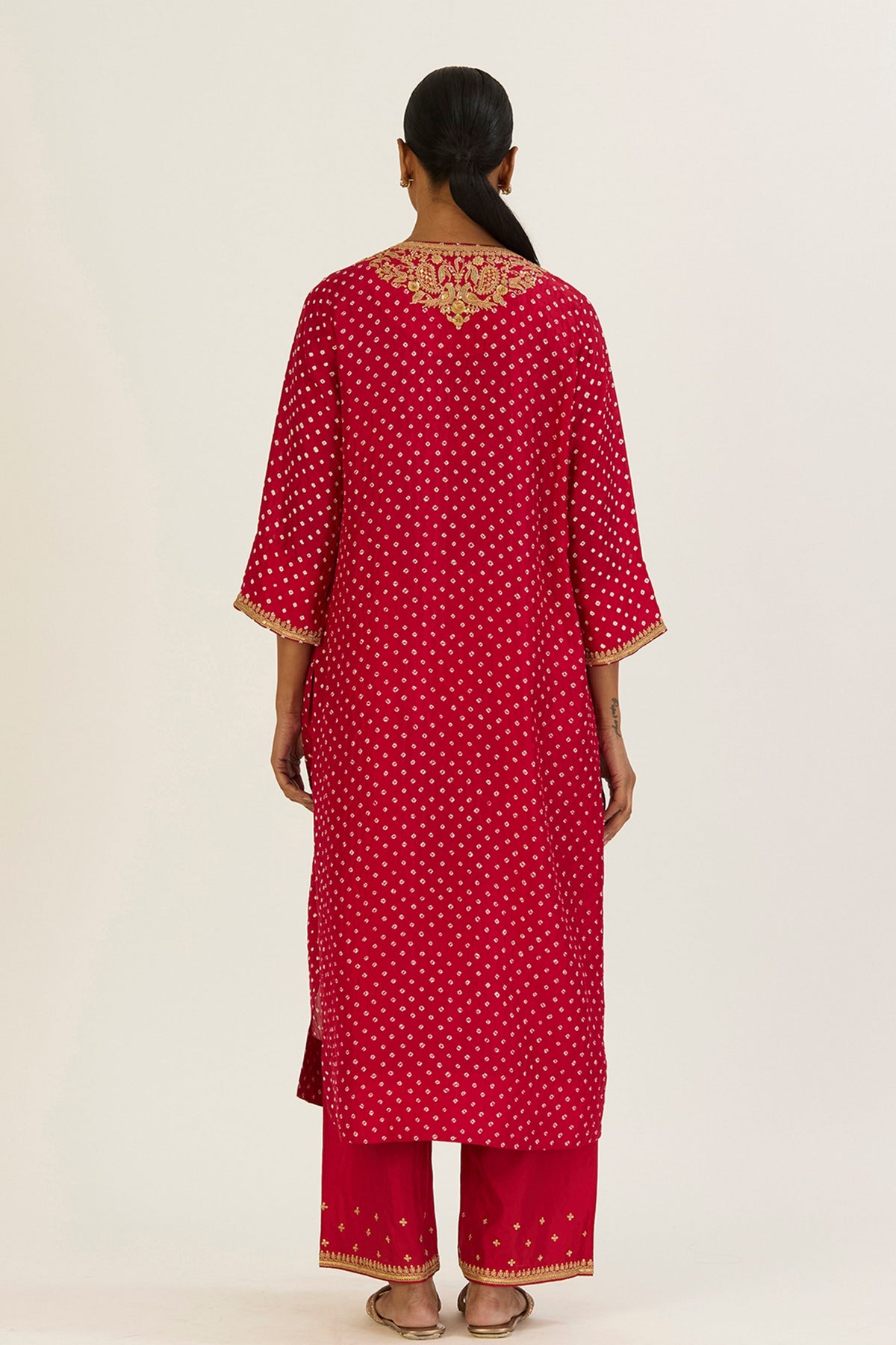 Brinda Red Bandhani Kurta &amp; Pants