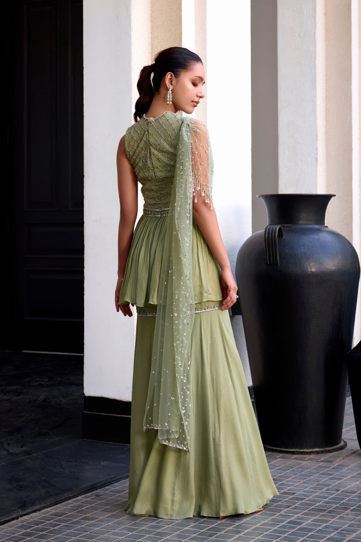 Sage Green Sharara and Peplum Set