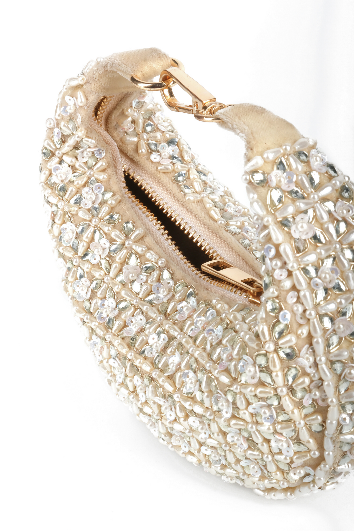 Fiza Ivory Embellished Hobo Bag