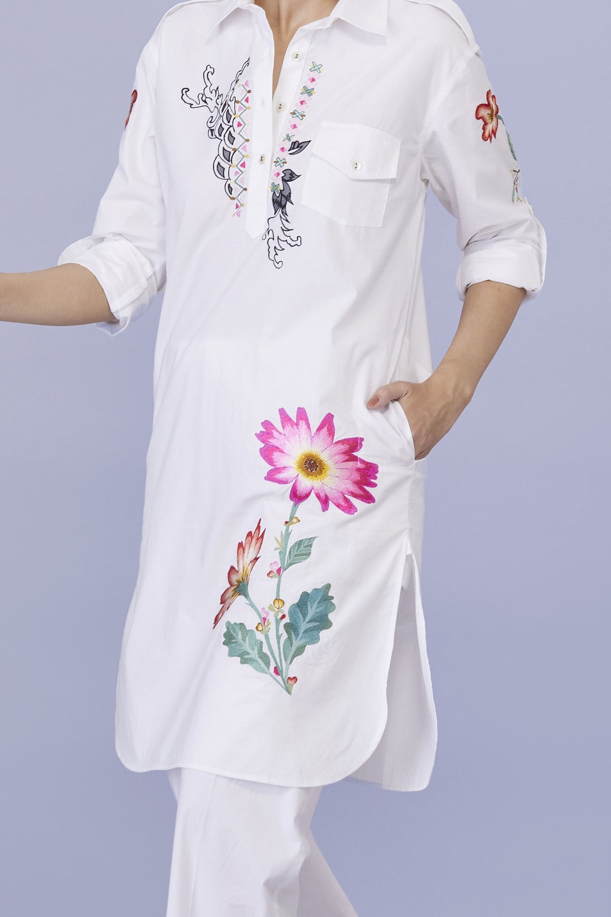 White Floral Embroidery Co-ord Set