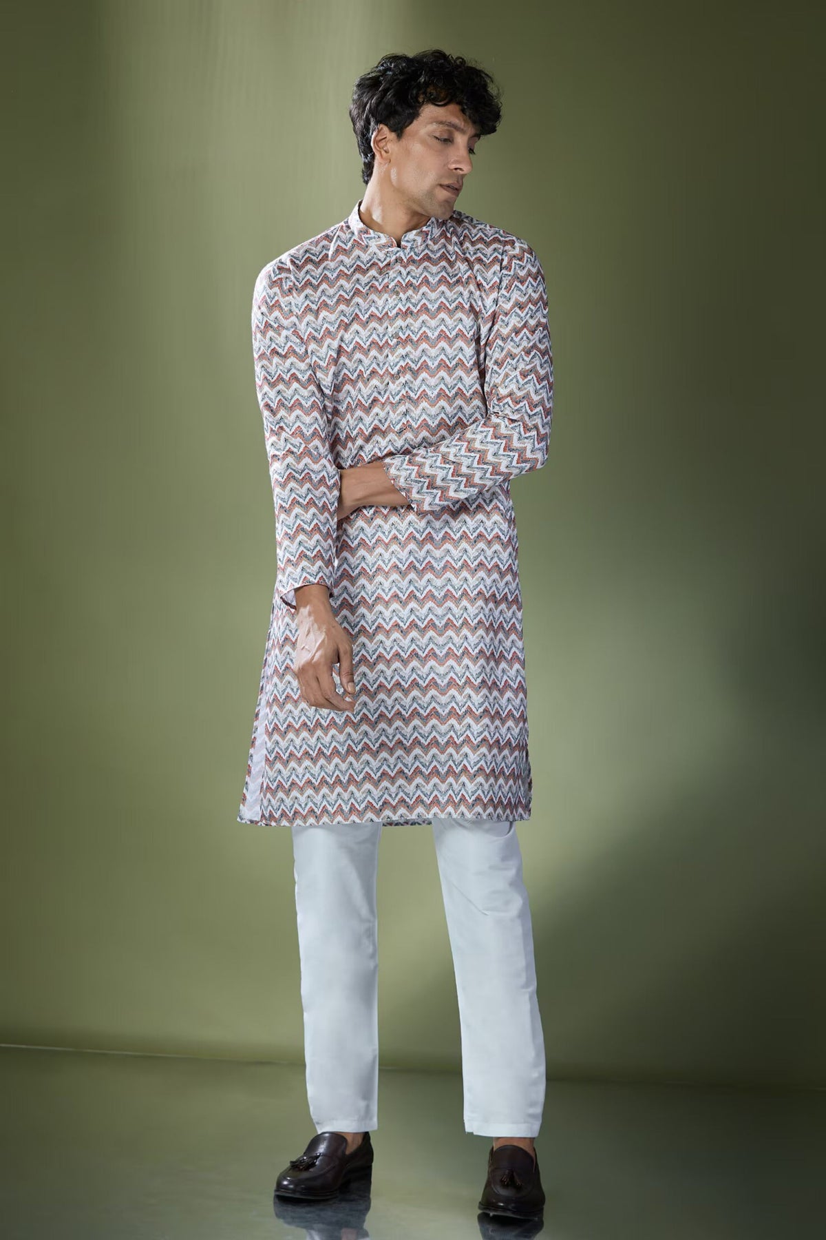 Multi Coloured Chevron Printed Kurta Set