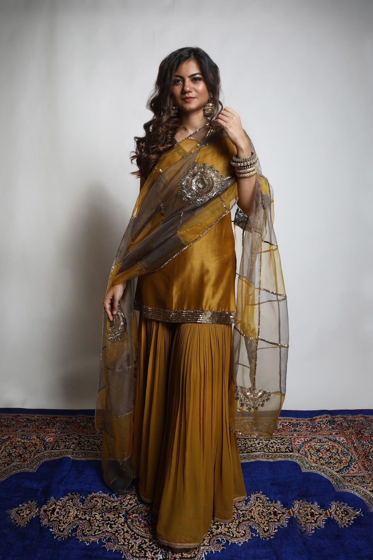 Burnt Gold &amp; Grey Sharara Set