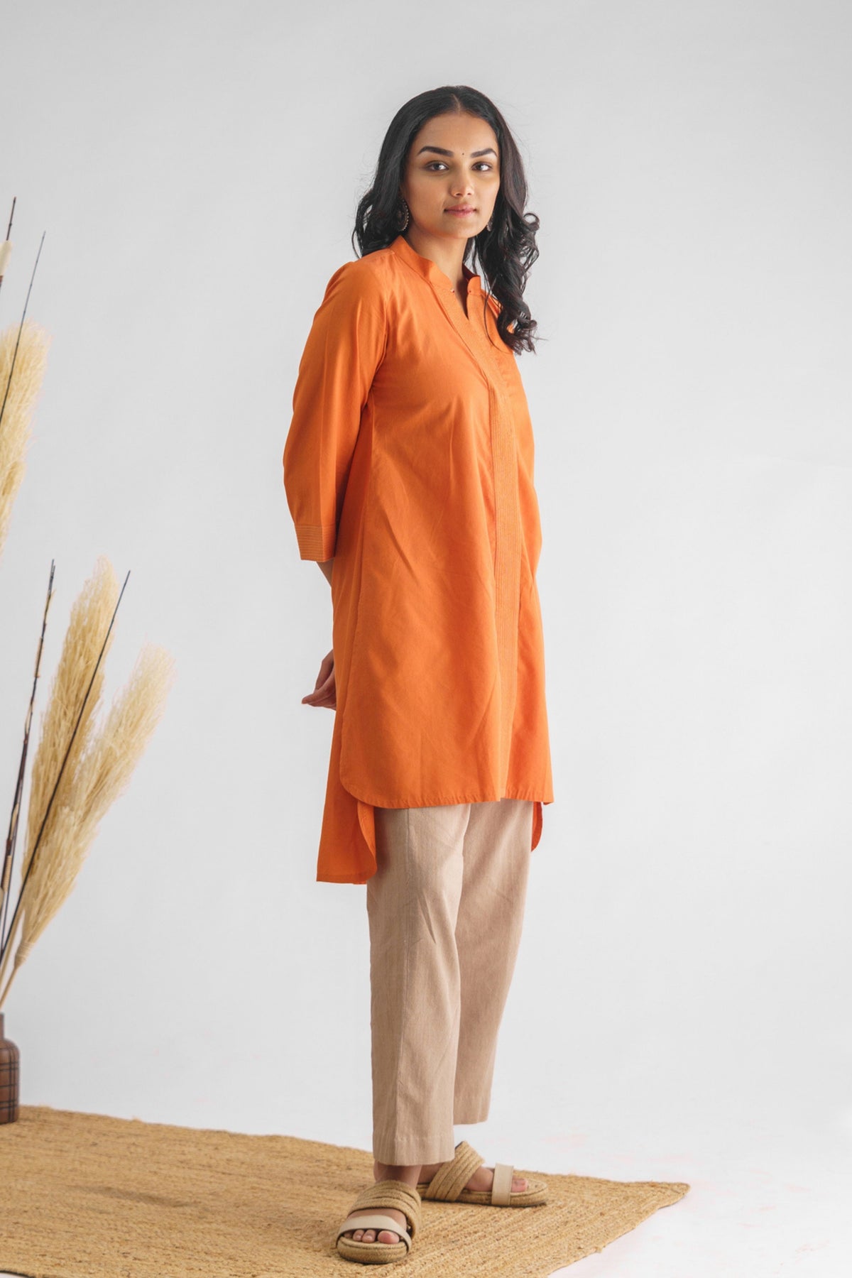 Orange Stitch Detail Tunic Set