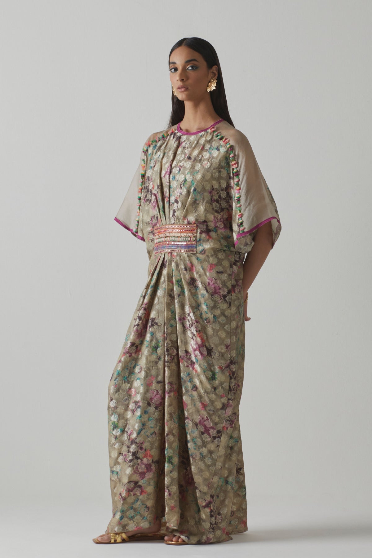 Multicolour Silk Floral Kaftan