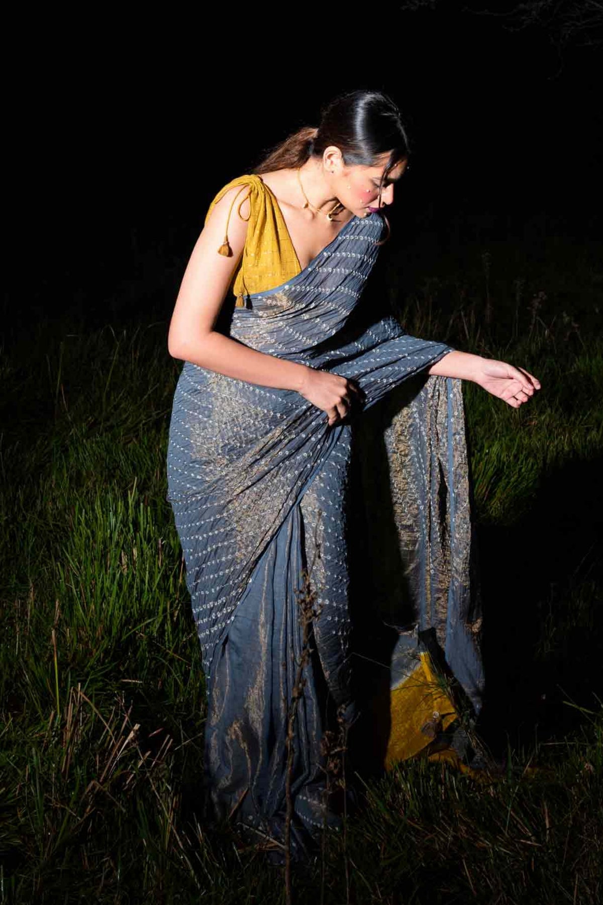 Grey Mustard Anjori Saree