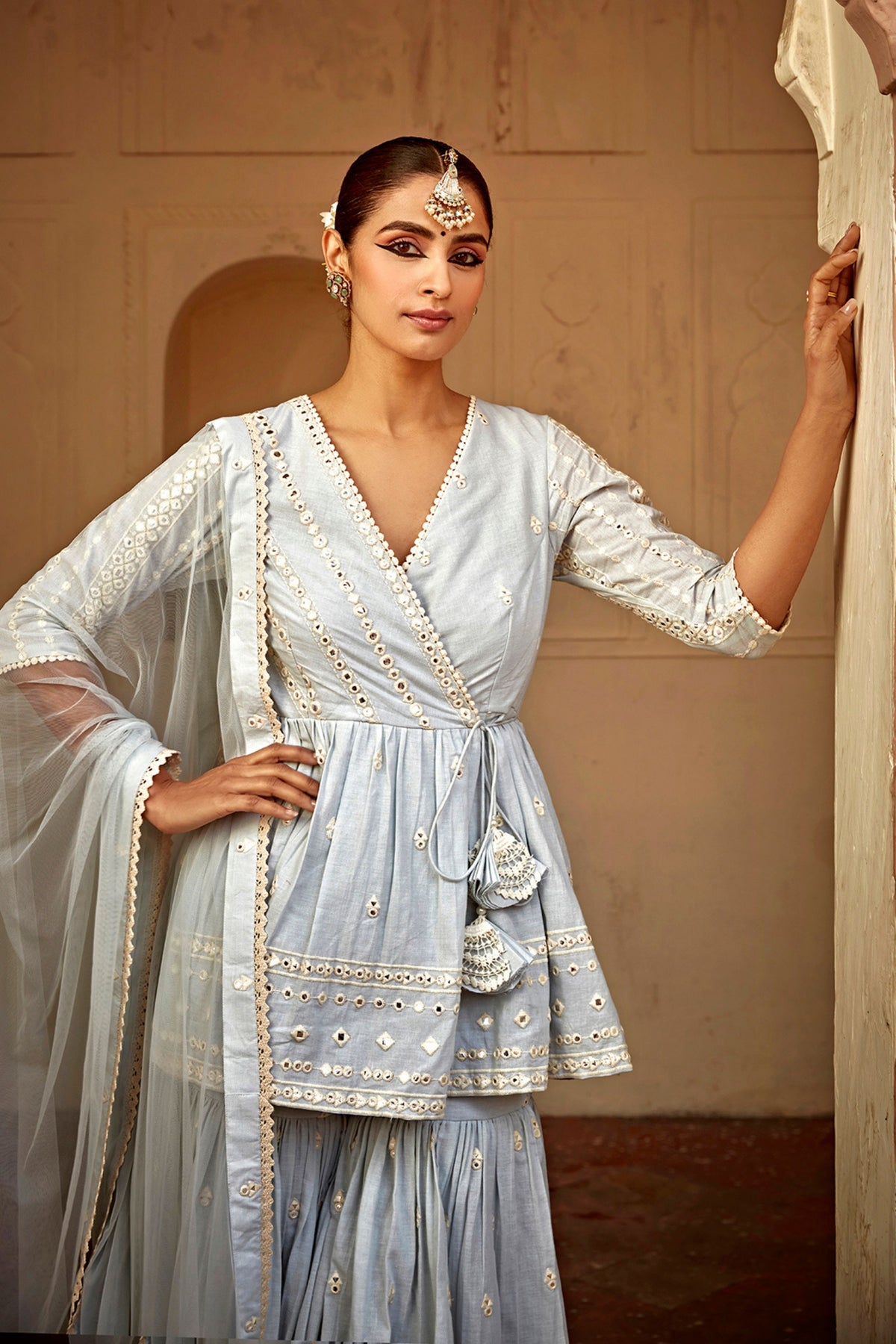 Ice Blue Three Sharara Set