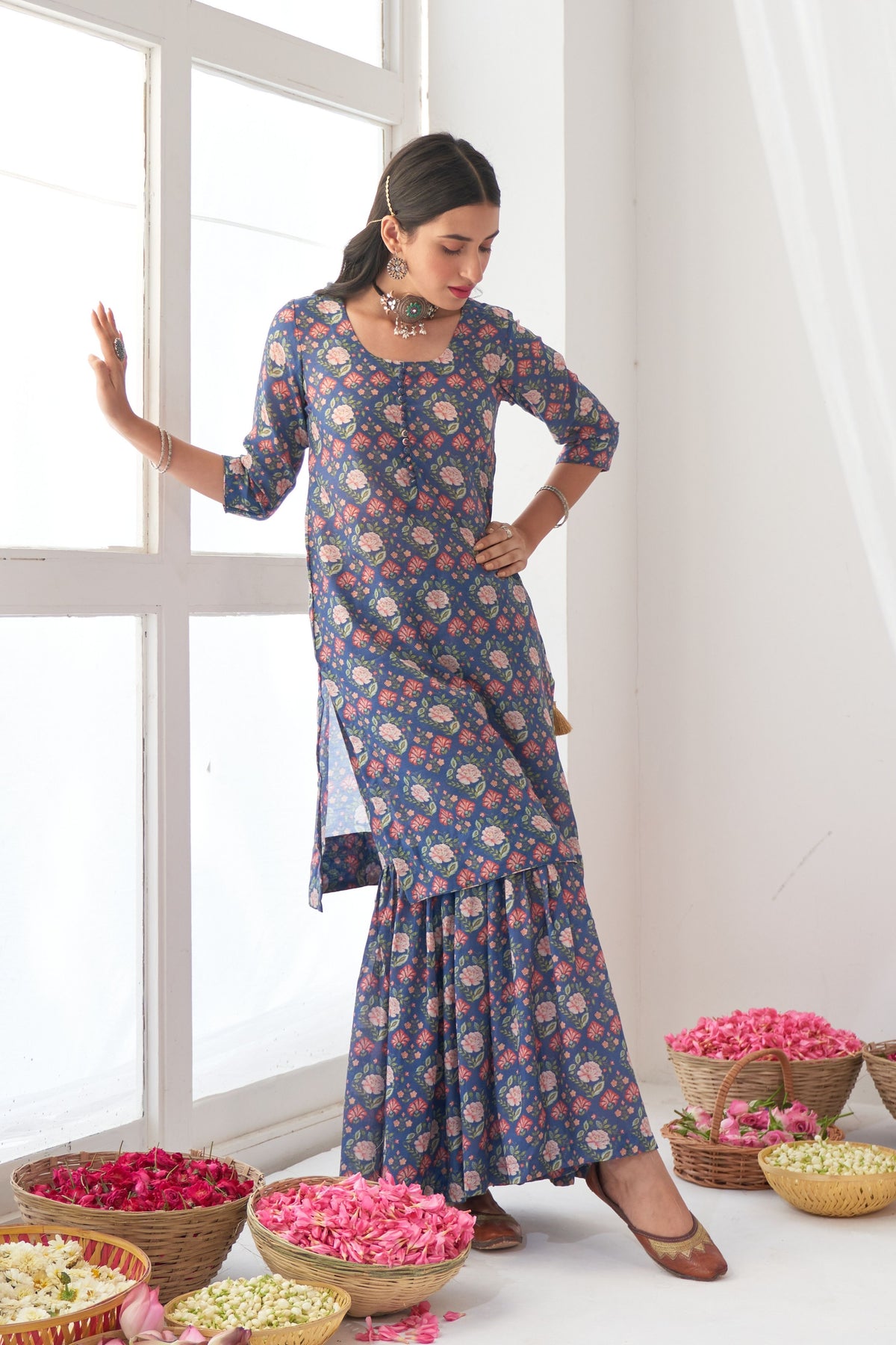 Blue Peony Kurta Sharara