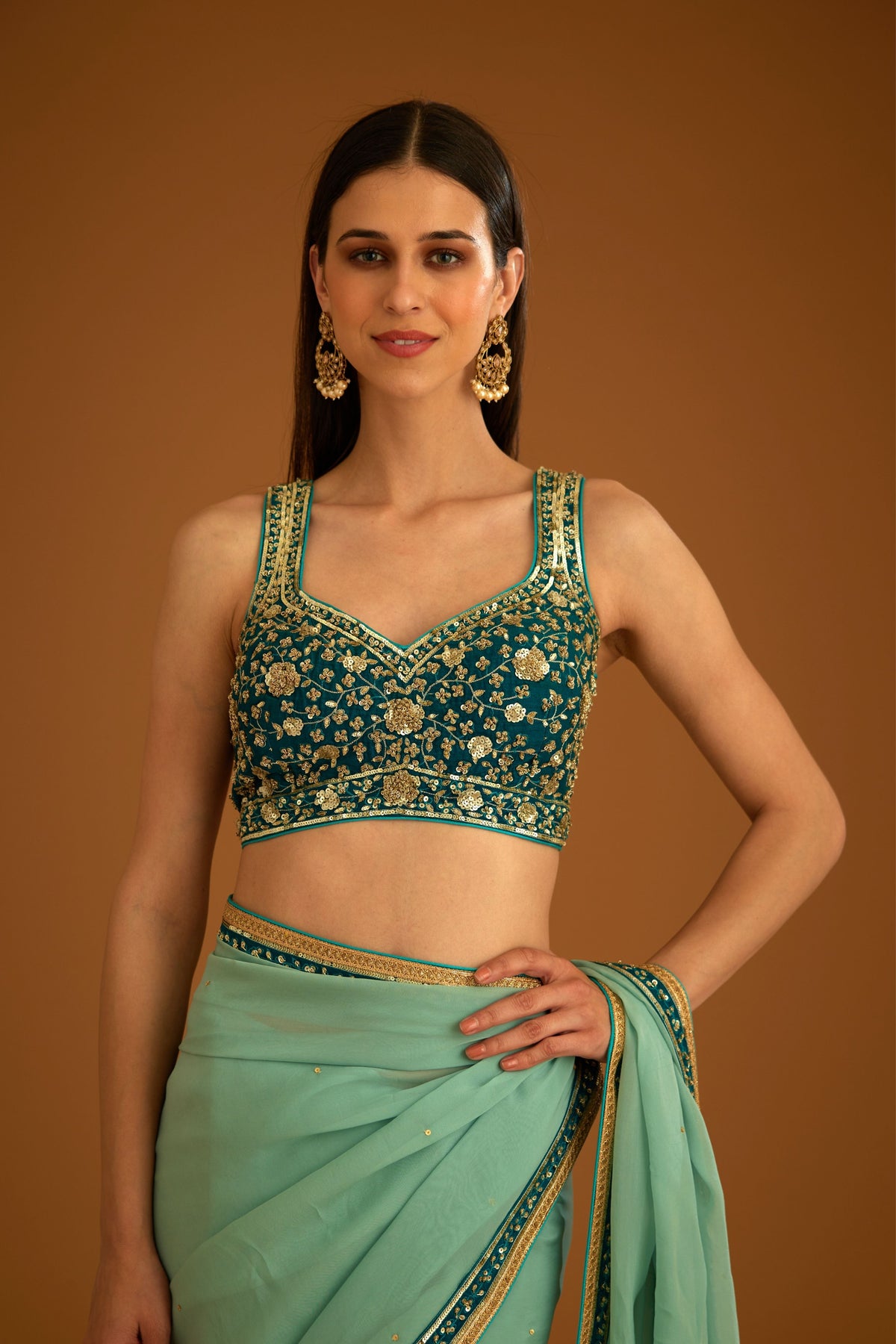 Opal green Saree set