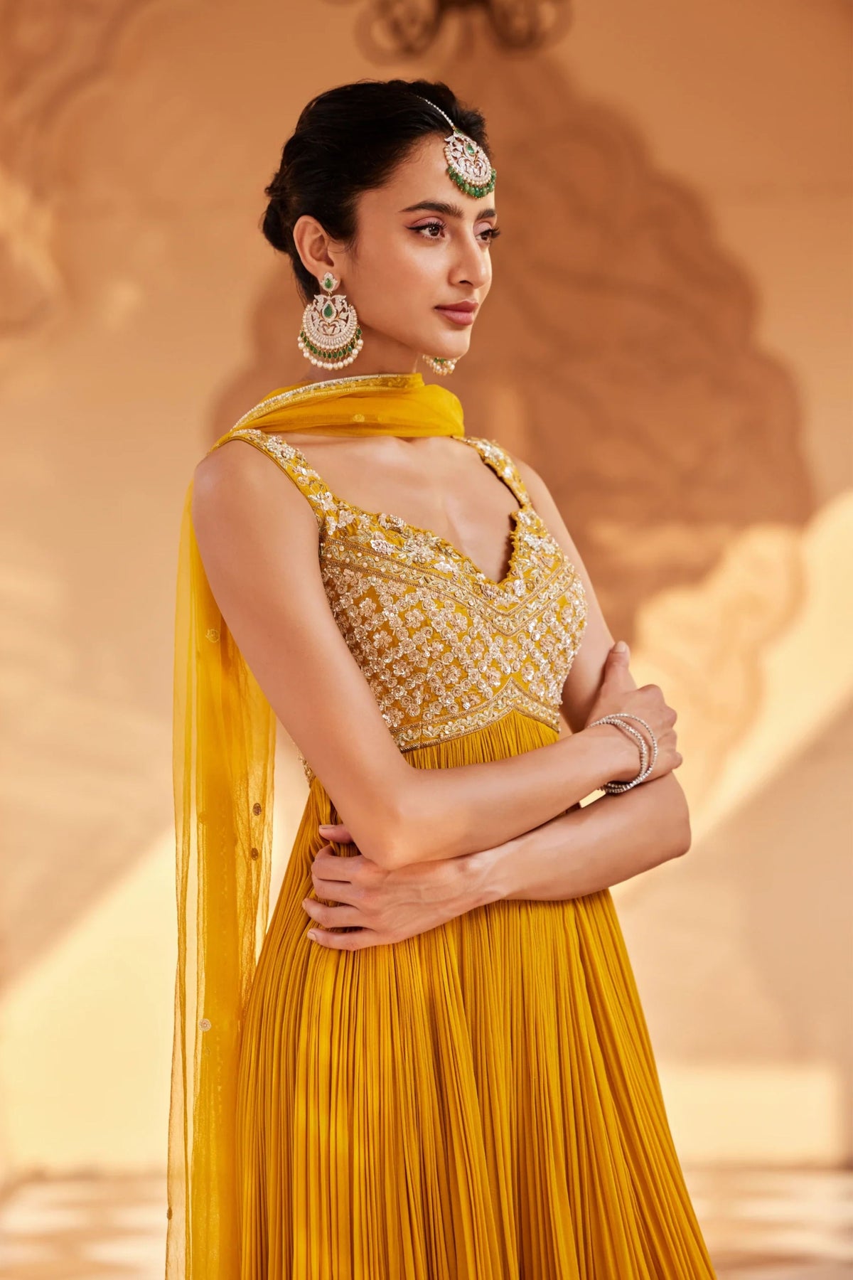 Mustard High Low Anarkali Set