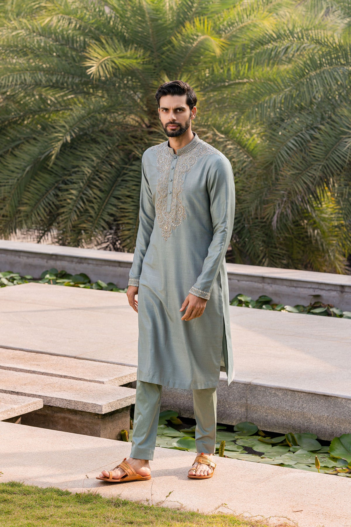 Teal Blue Embroidered Kurta Set