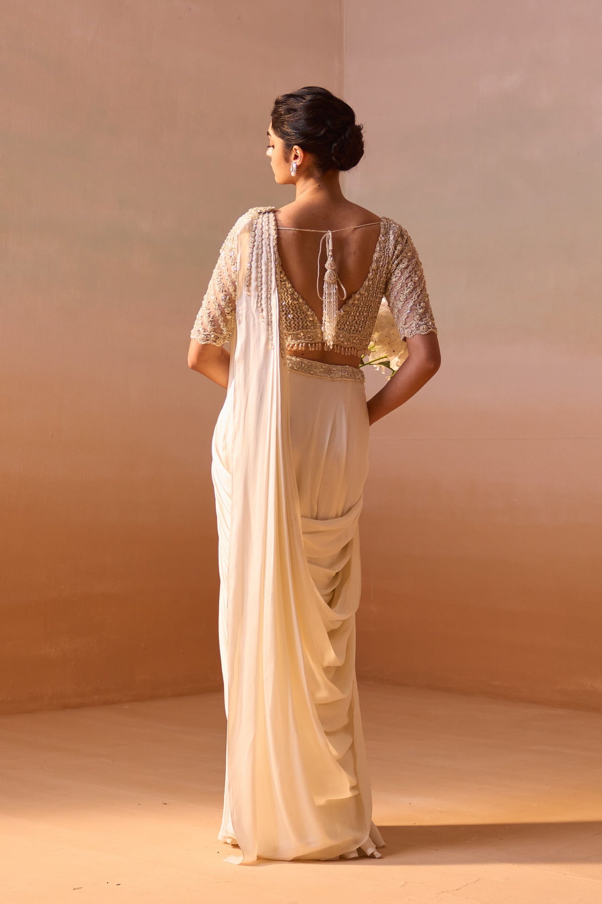 Ivory Draped Saree