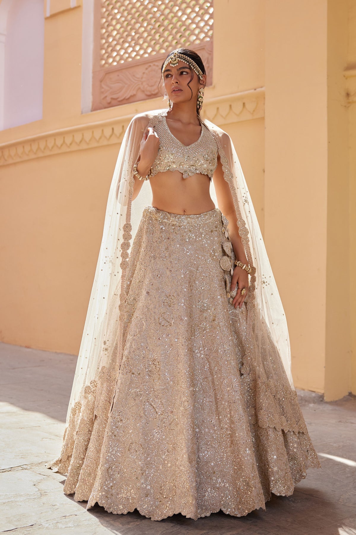 Beige Champagne Lehenga