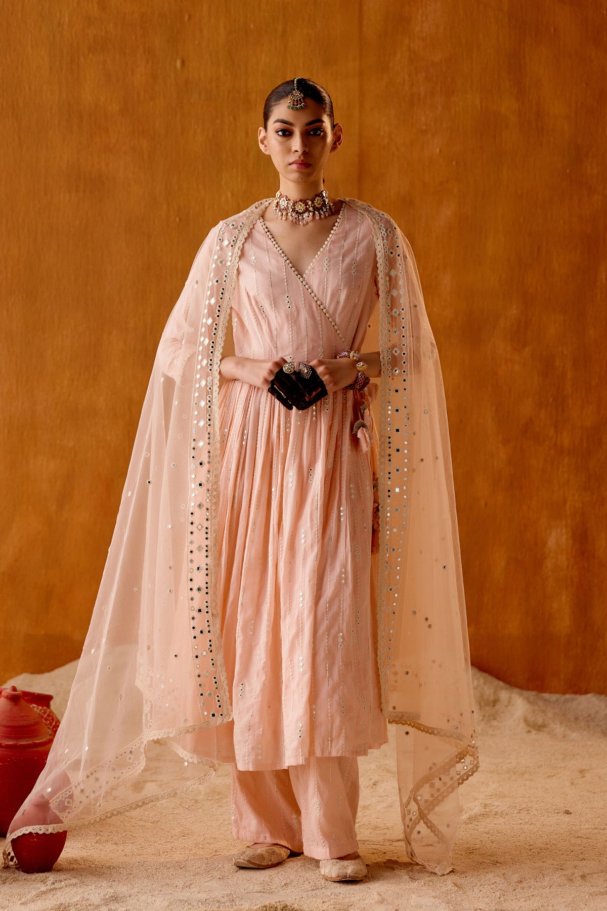 Blush Pink 3 Diamond Anarkali Set