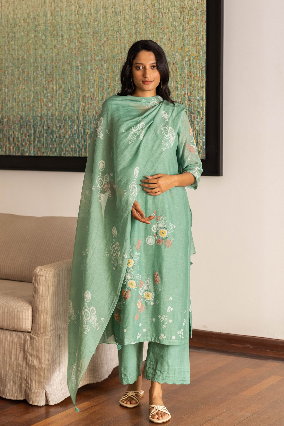 Mint Floral Kurta Set