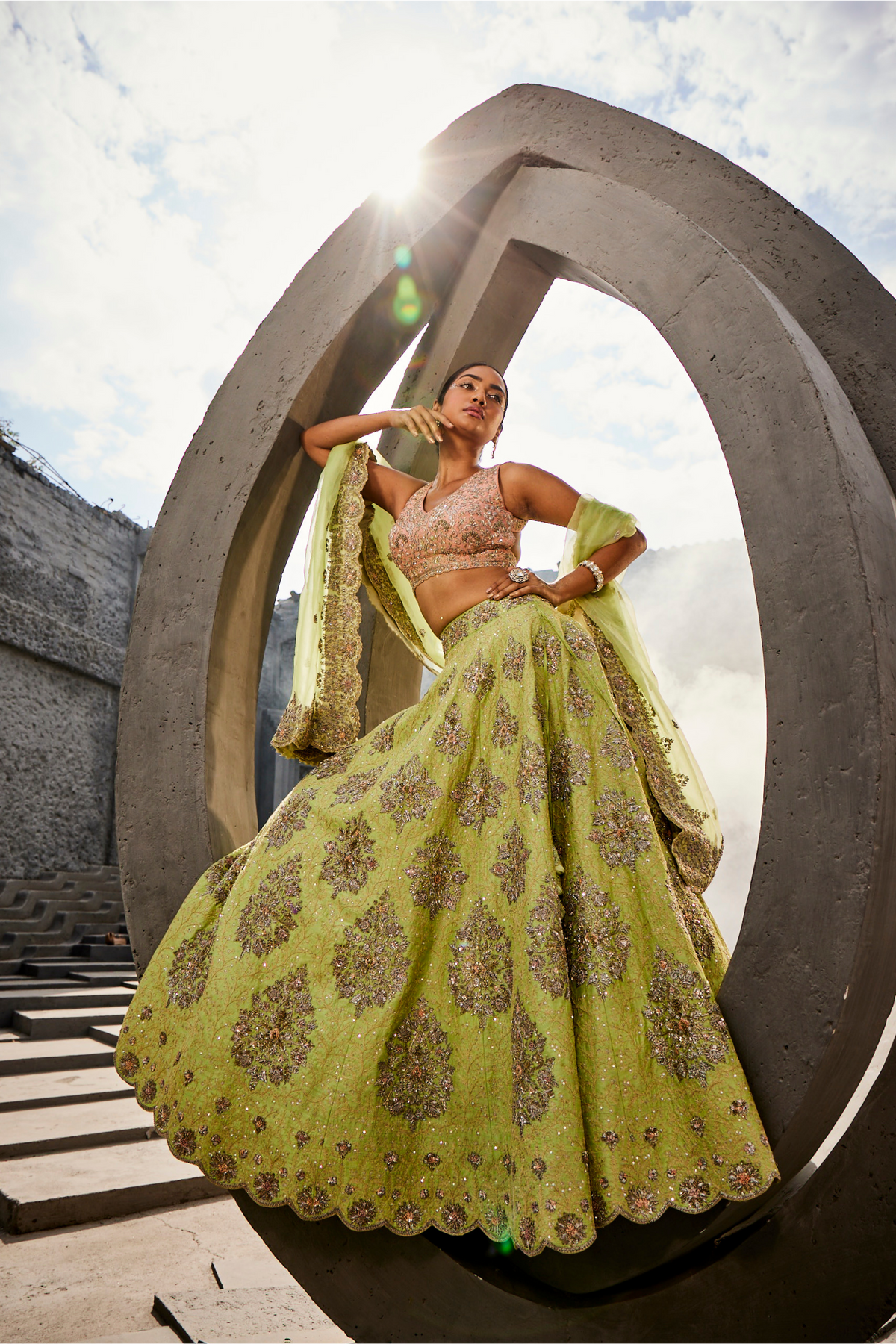 Green Big Bootha Lehenga