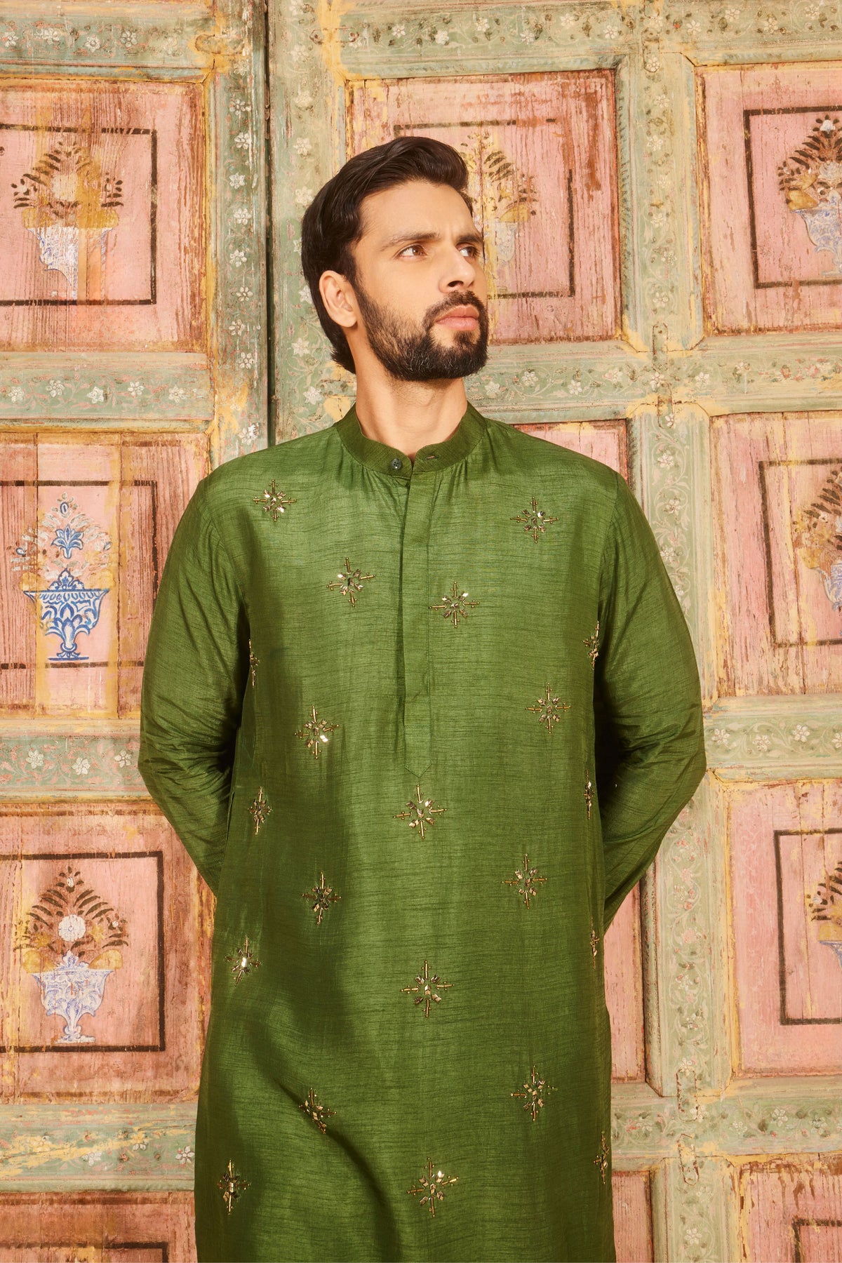 Olive Green Embroidery Kurta Set