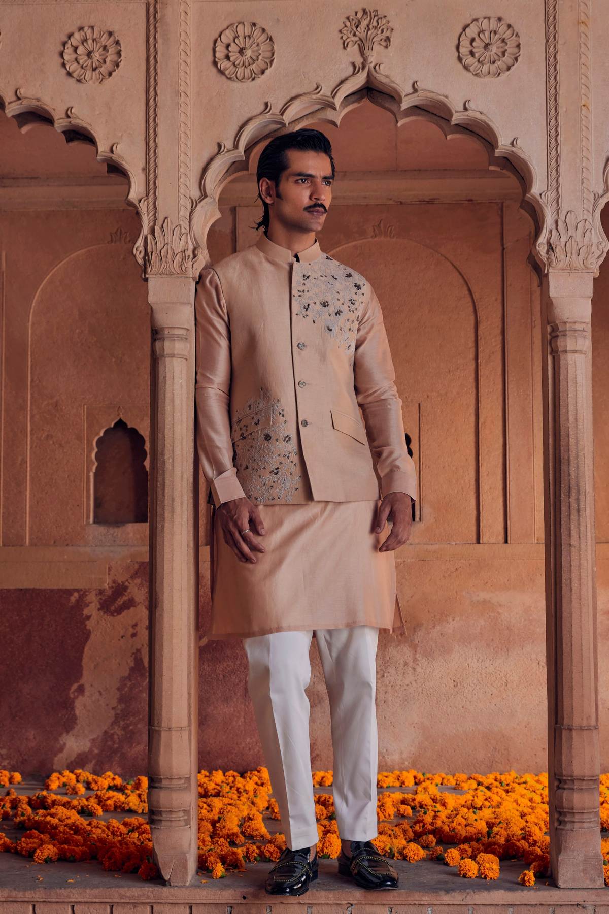 Ashar Light Peach Nehru Jacket