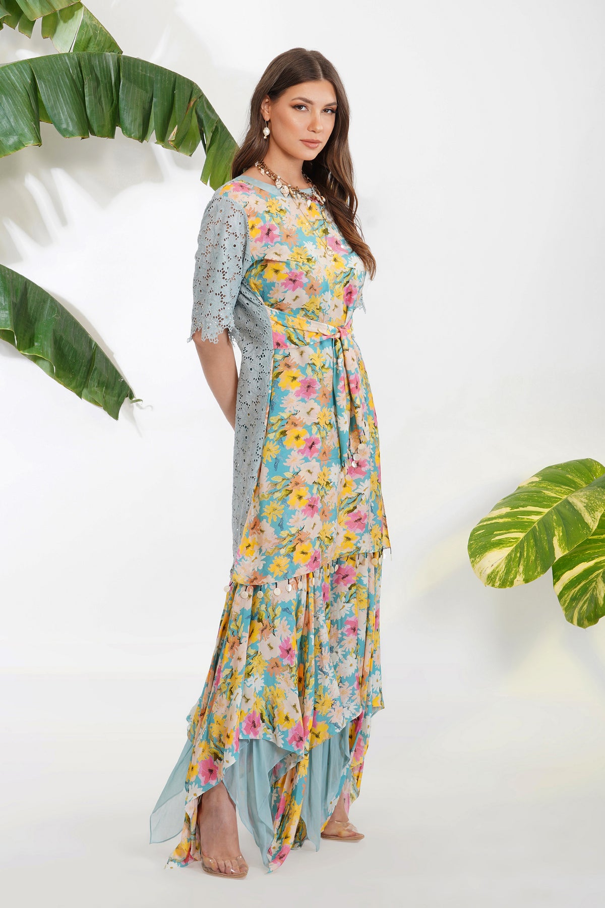 Summer Print Belted Garara Set