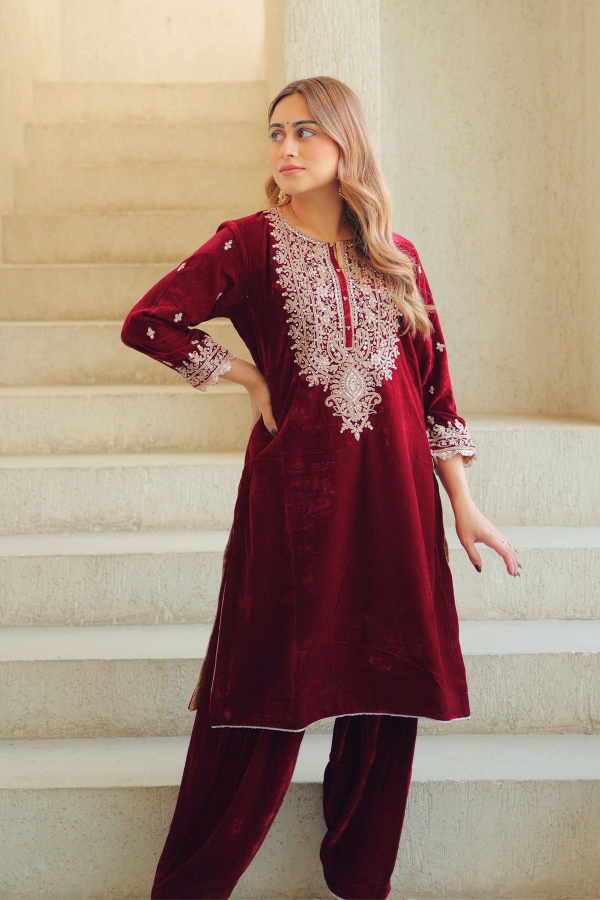 Naima Short Maroon Kurta Set