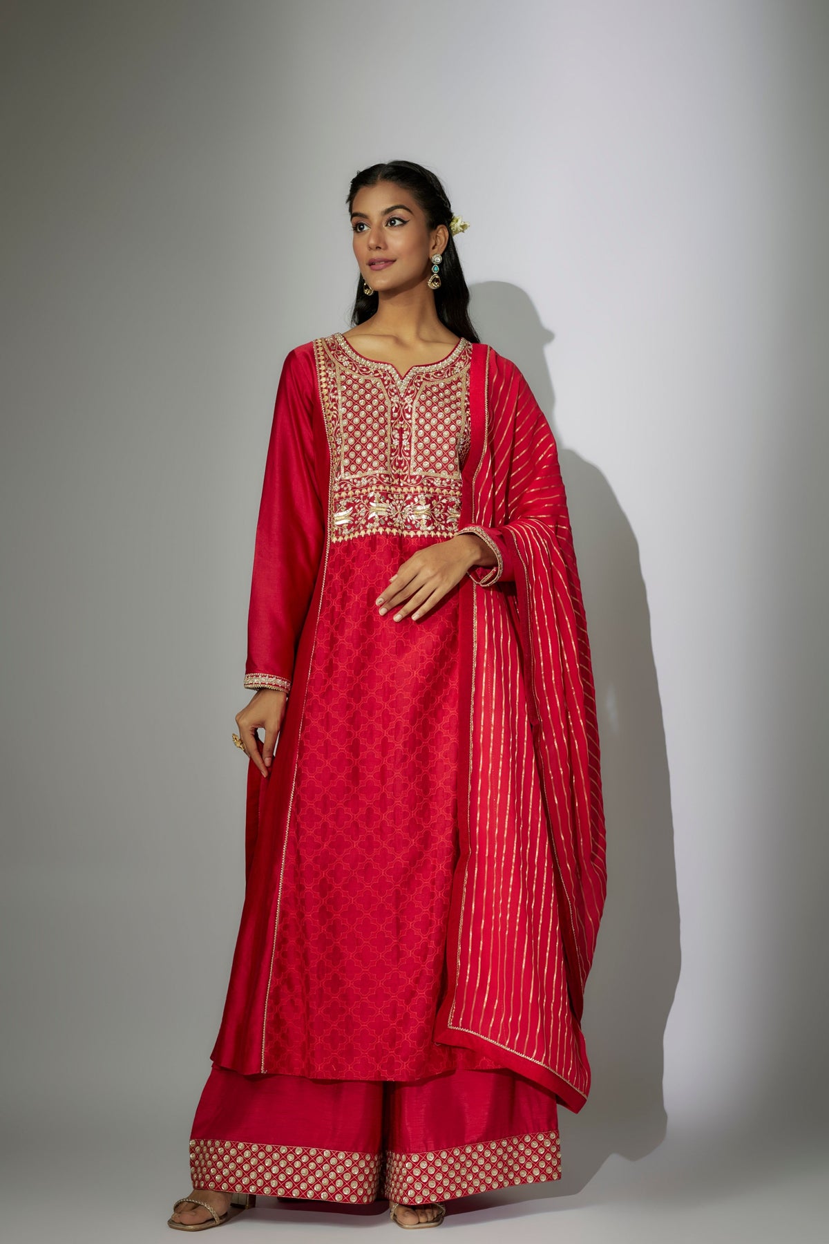 Cherry Red Embroidered Kurta Set